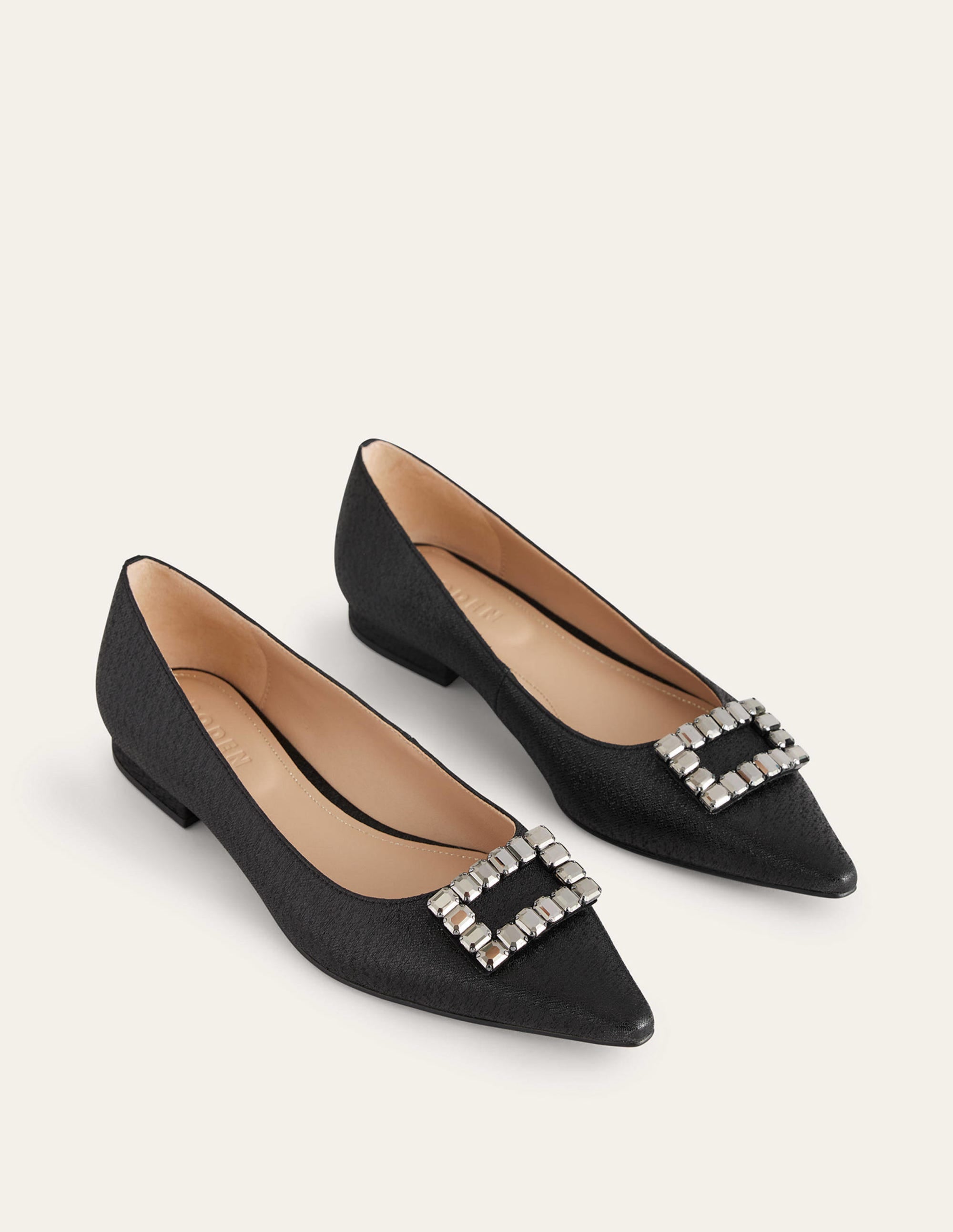Jewelled-Buckle Flats-Black Metallic - Image 3