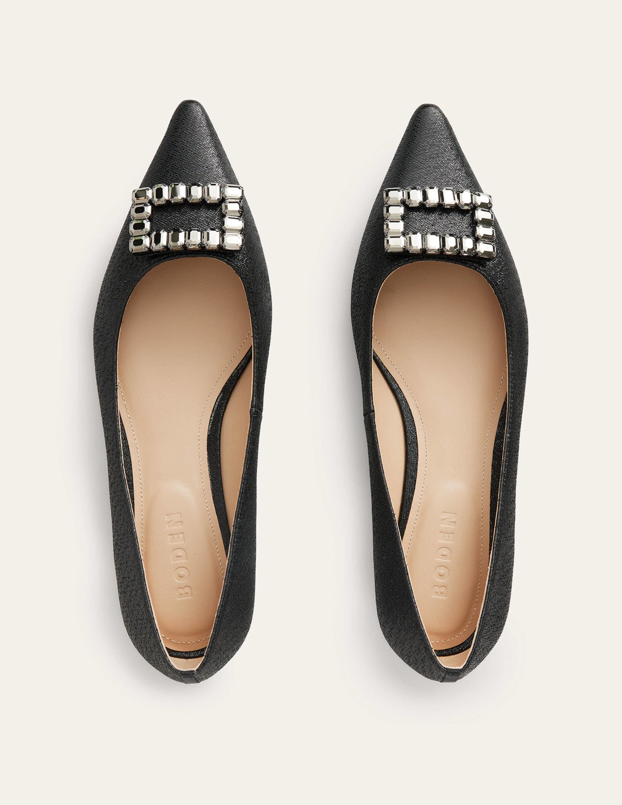 Jewelled-Buckle Flats-Black Metallic - Image 5