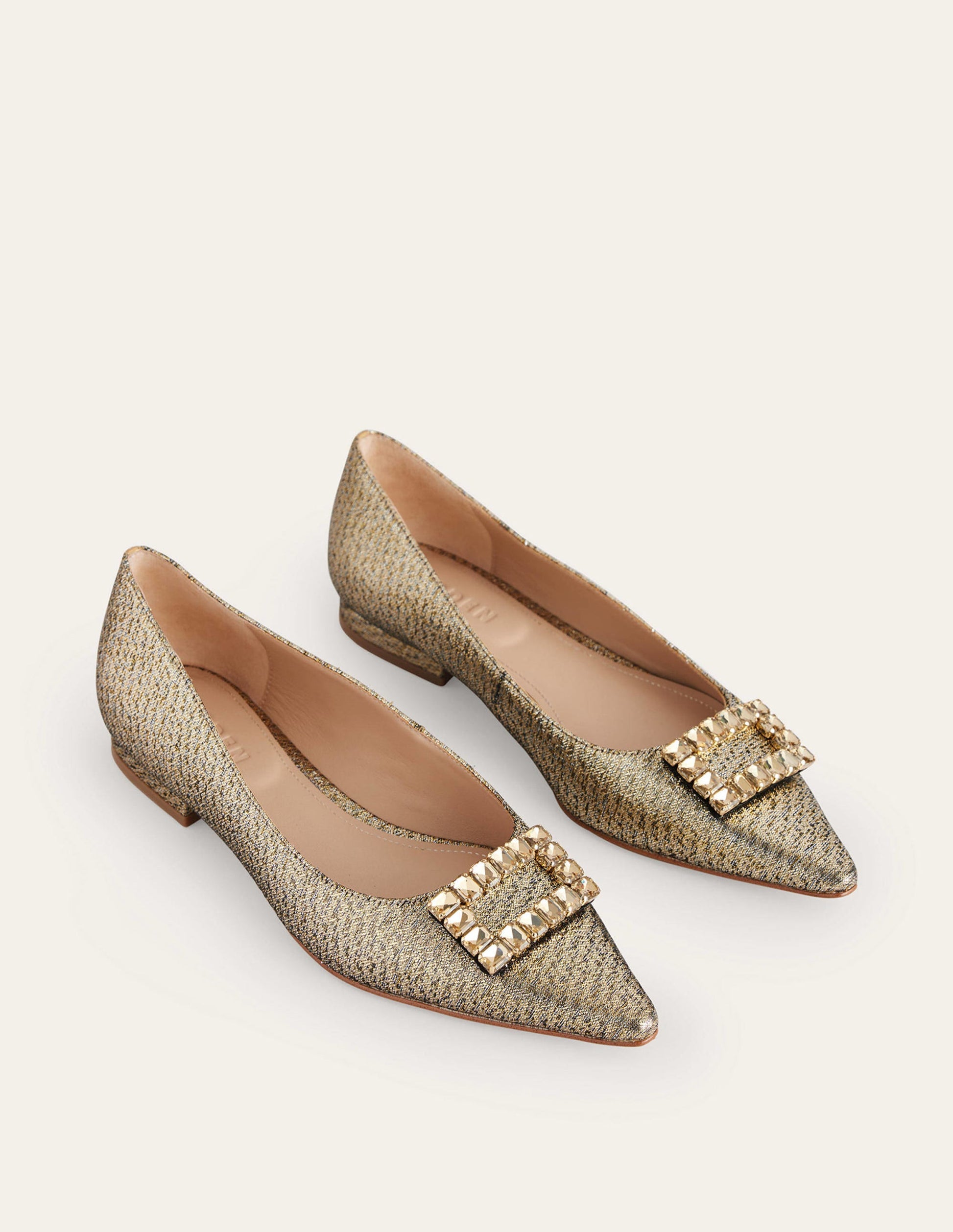 Jewelled-Buckle Flats-Gold Metallic-3