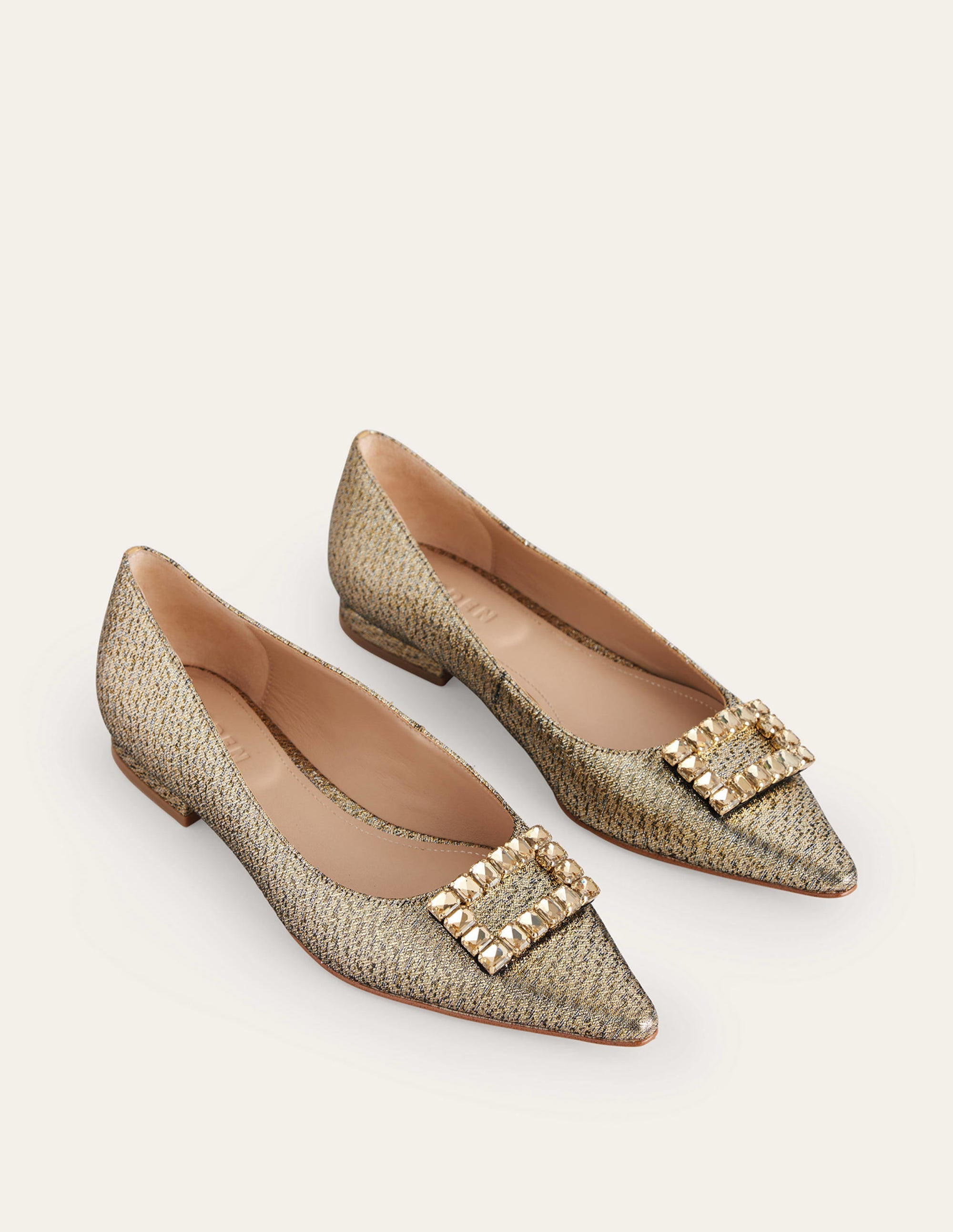 Jewelled-Buckle Flats-Gold Metallic - Image 3