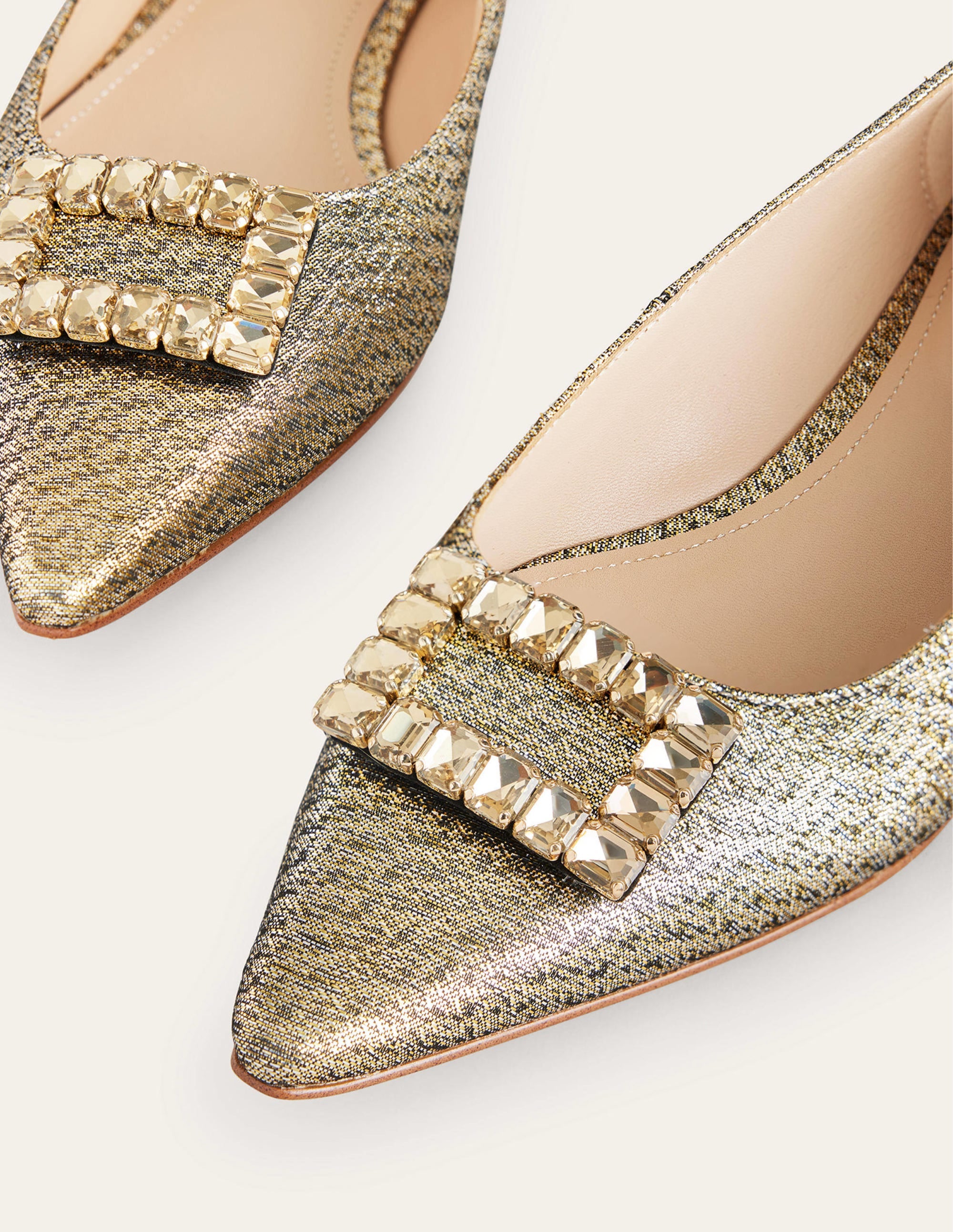 Jewelled-Buckle Flats-Gold Metallic - Image 4