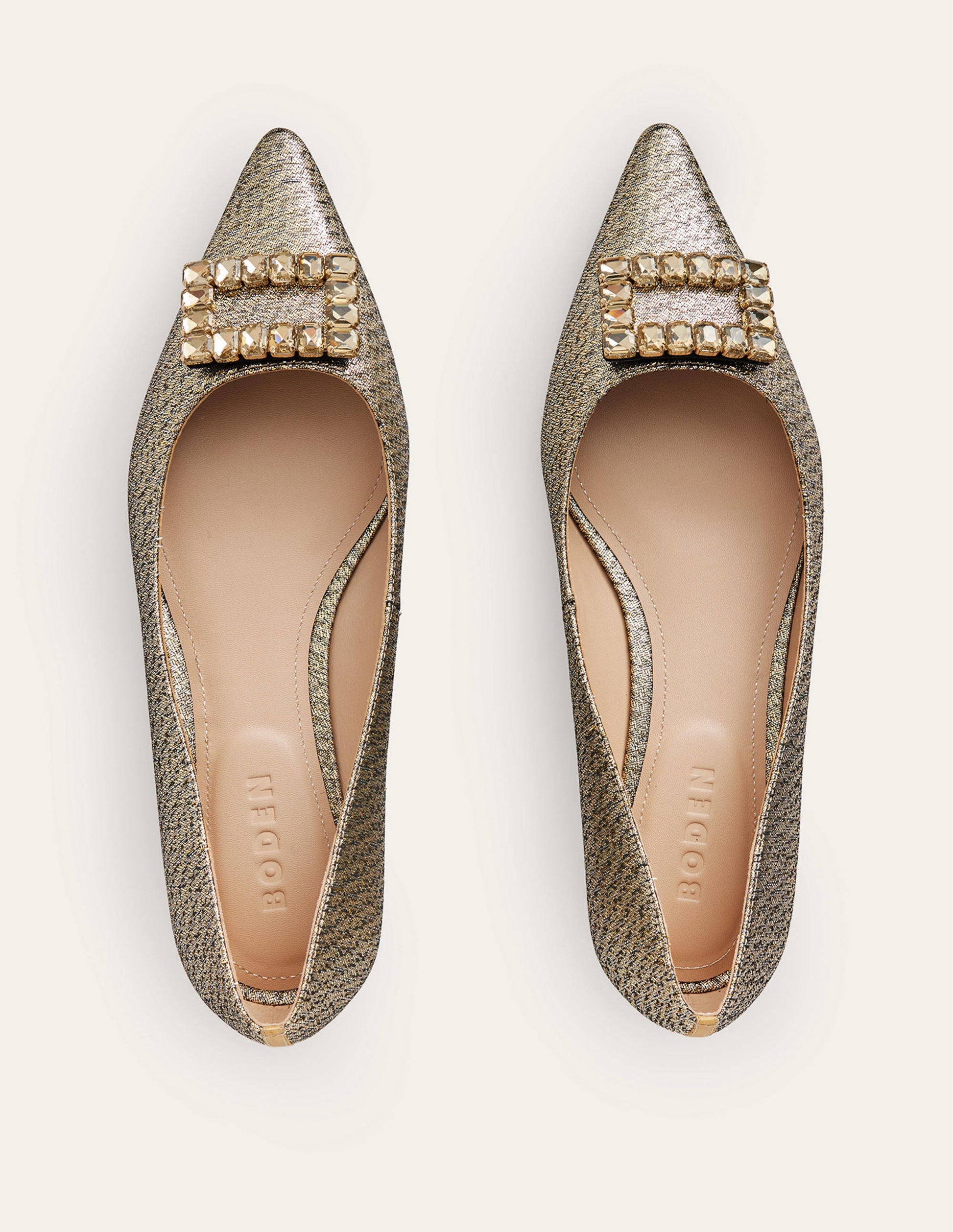Jewelled-Buckle Flats-Gold Metallic-5