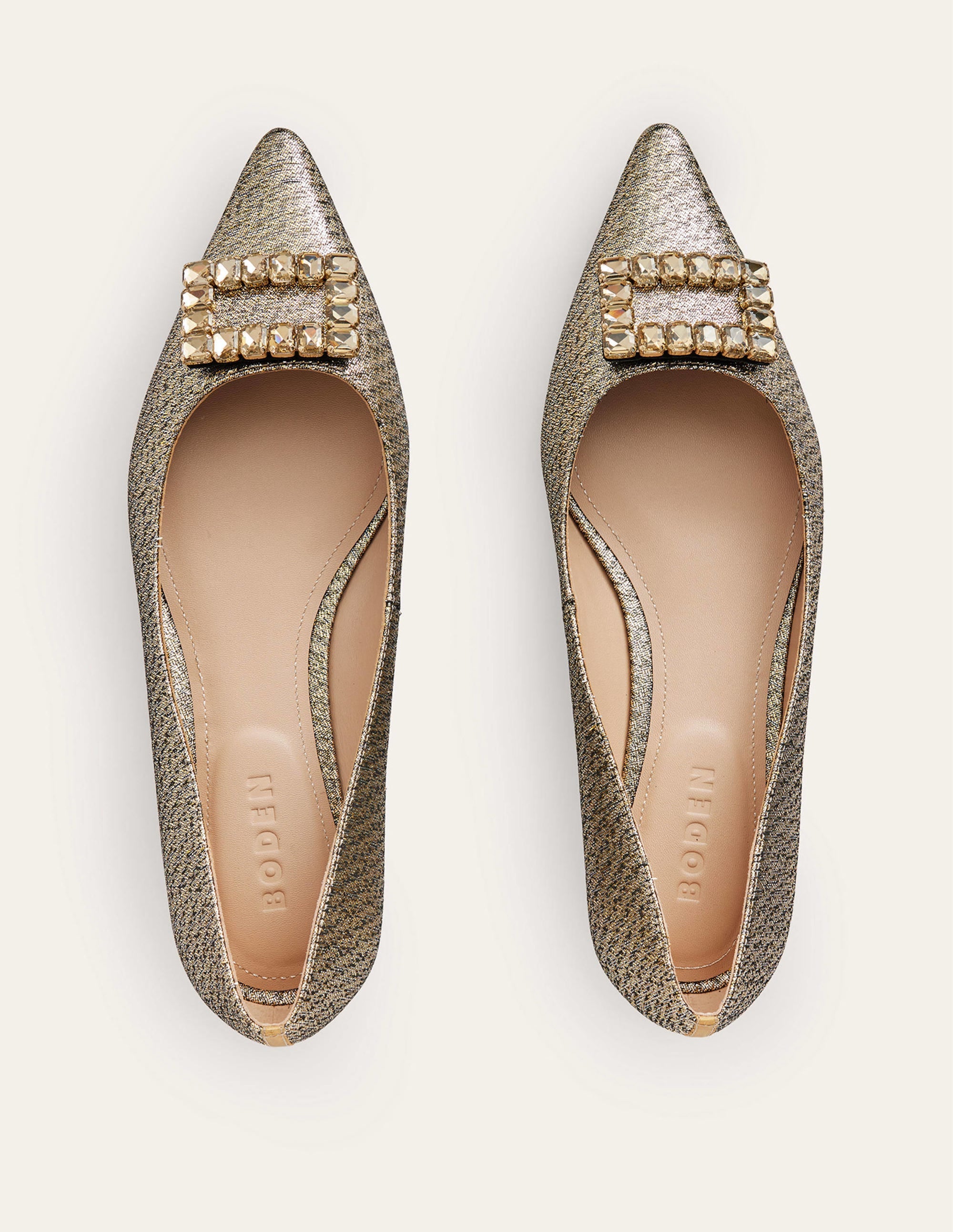 Jewelled-Buckle Flats-Gold Metallic - Image 5