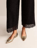 Jewelled-Buckle Flats-Gold Metallic