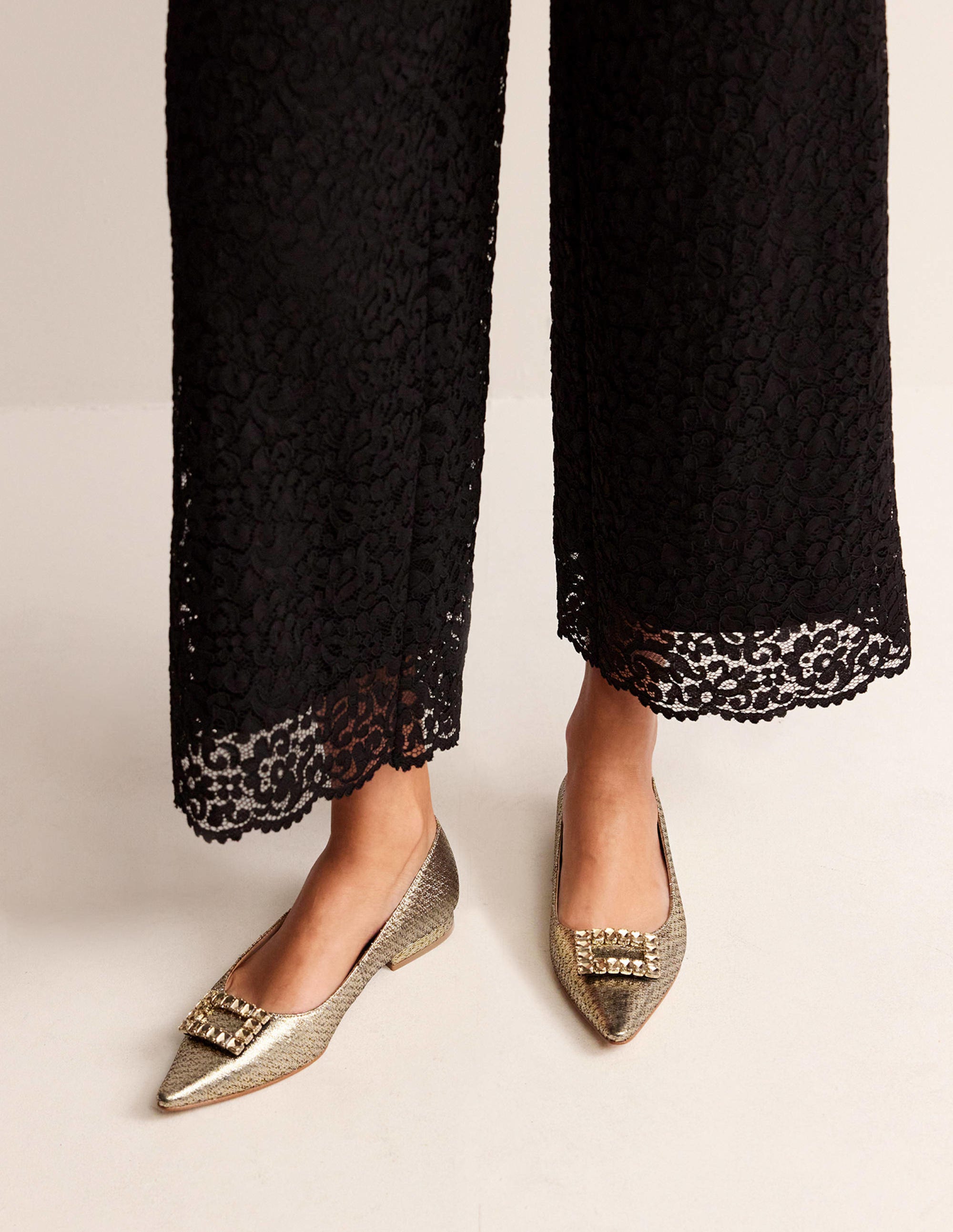 Jewelled-Buckle Flats-Gold Metallic - Image 1