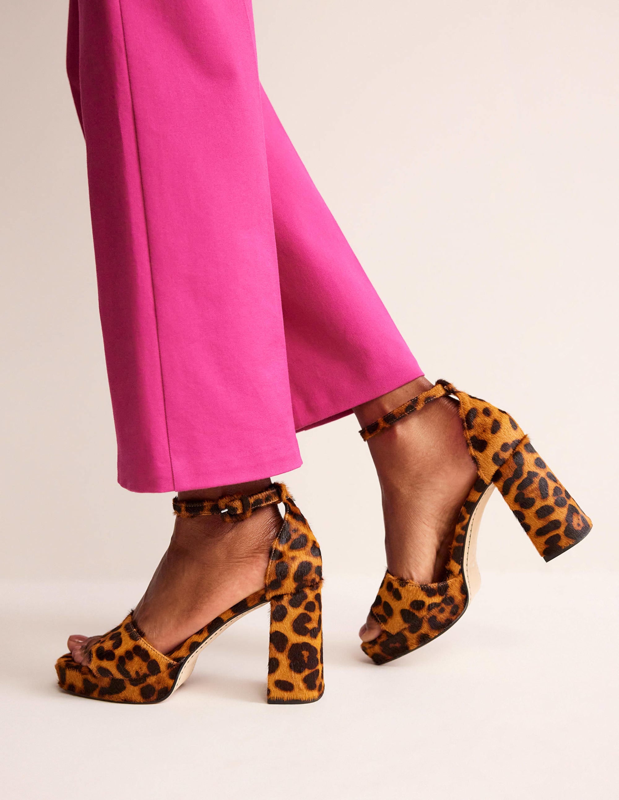 Heeled Platform Sandals-Classic Leopard Pony Hair - Image 1