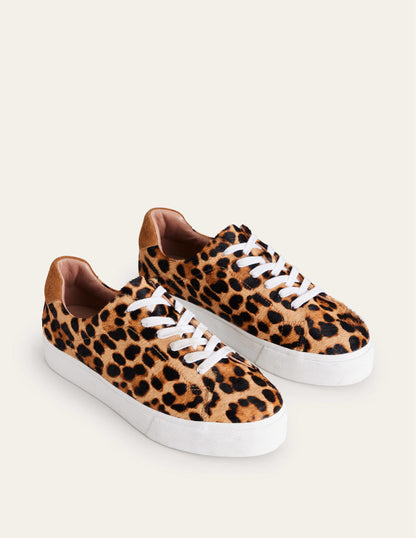 Leather Flatform Sneakers-Leopard