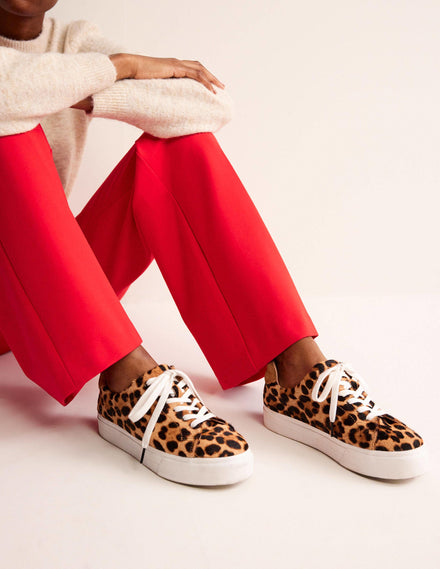 Leather Flatform Sneakers-Leopard