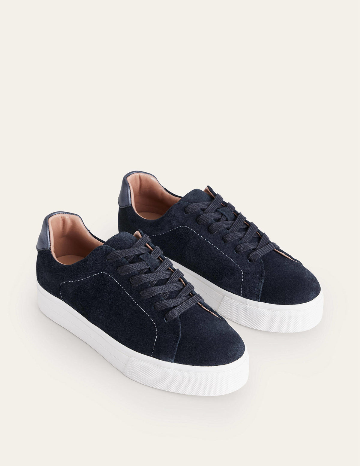 Leather Flatform Sneakers-Navy Suede-3