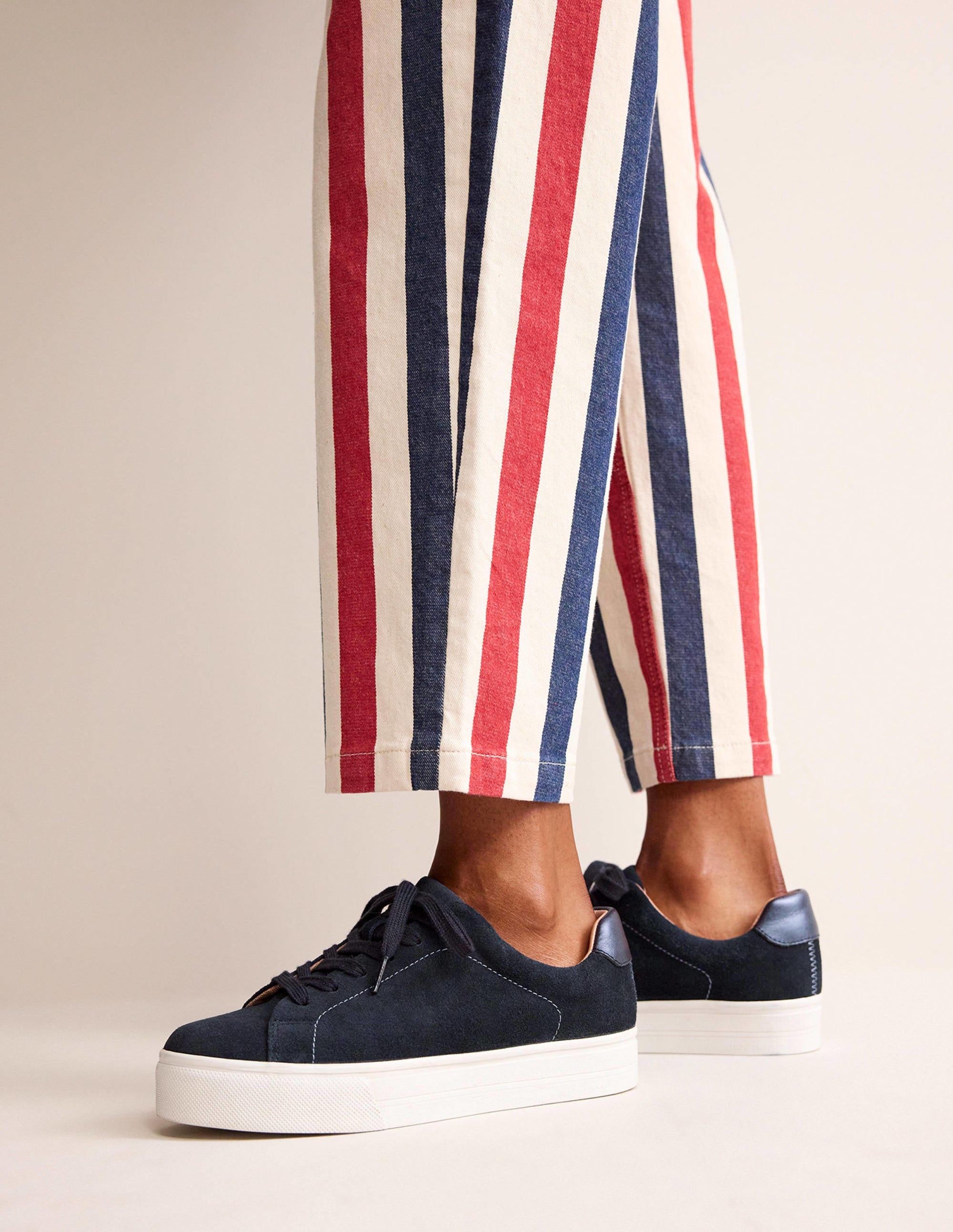 Leather Flatform Sneakers-Navy Suede - Image 1