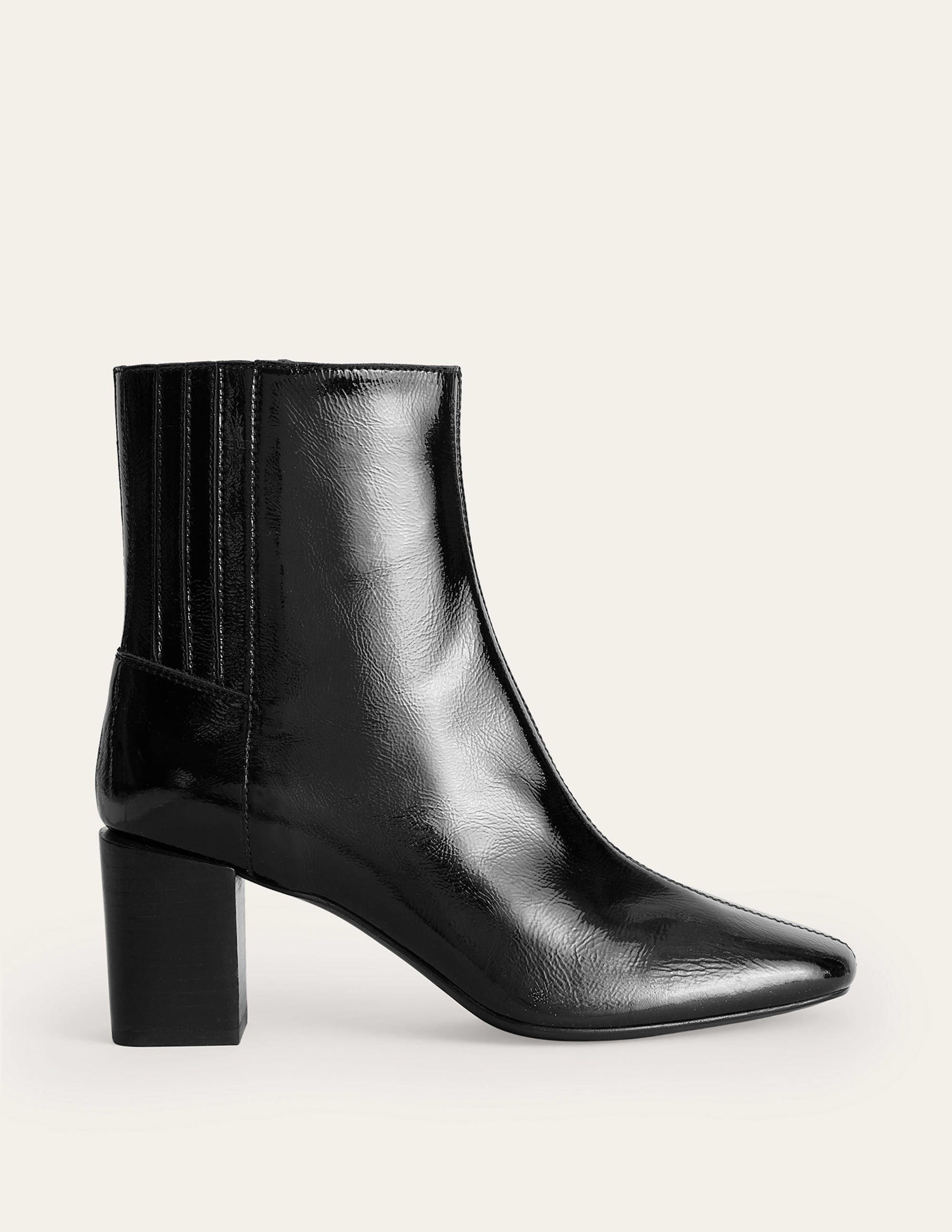 Block-Heel Leather Ankle Boots-Black Patent - Image 3