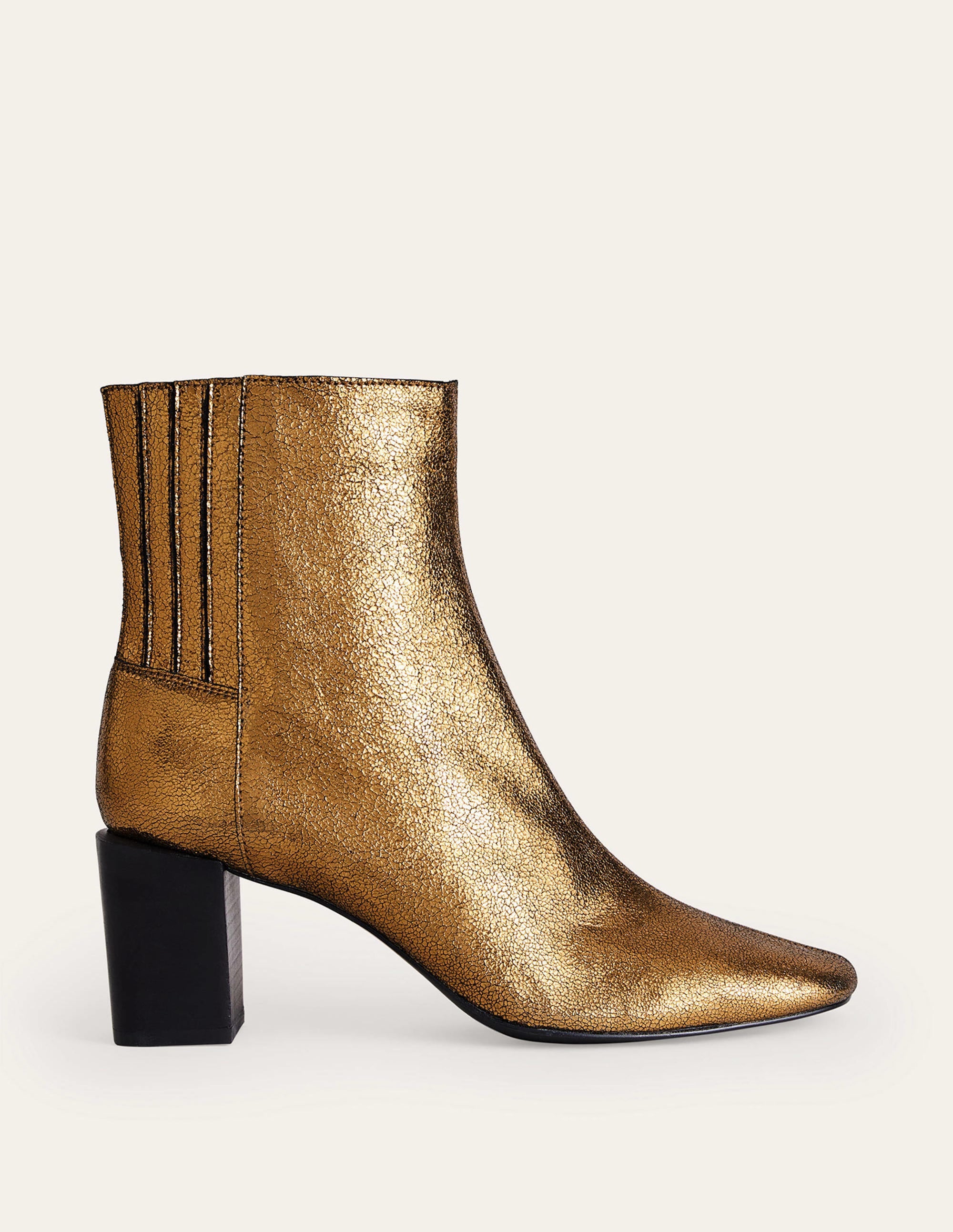 Block-Heel Leather Ankle Boots-Gold Crinkle metallic Leather - Image 2