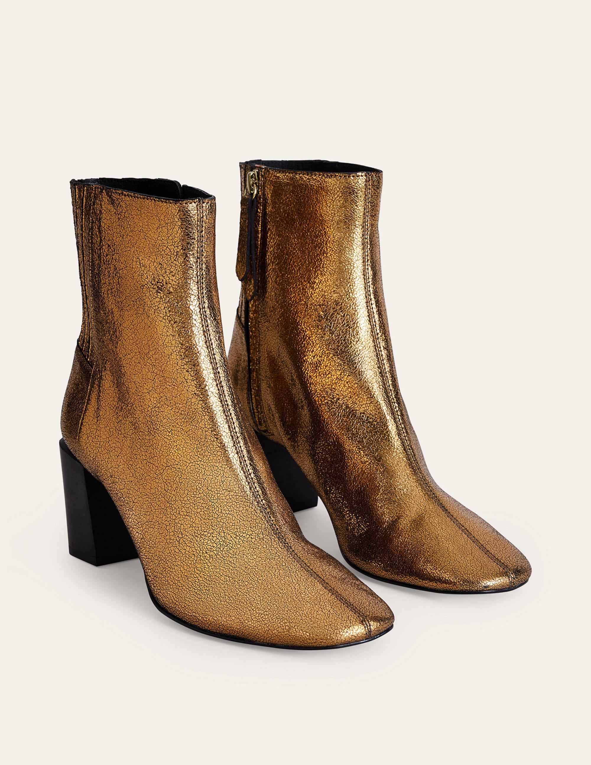 Block-Heel Leather Ankle Boots-Gold Crinkle metallic Leather - Image 3