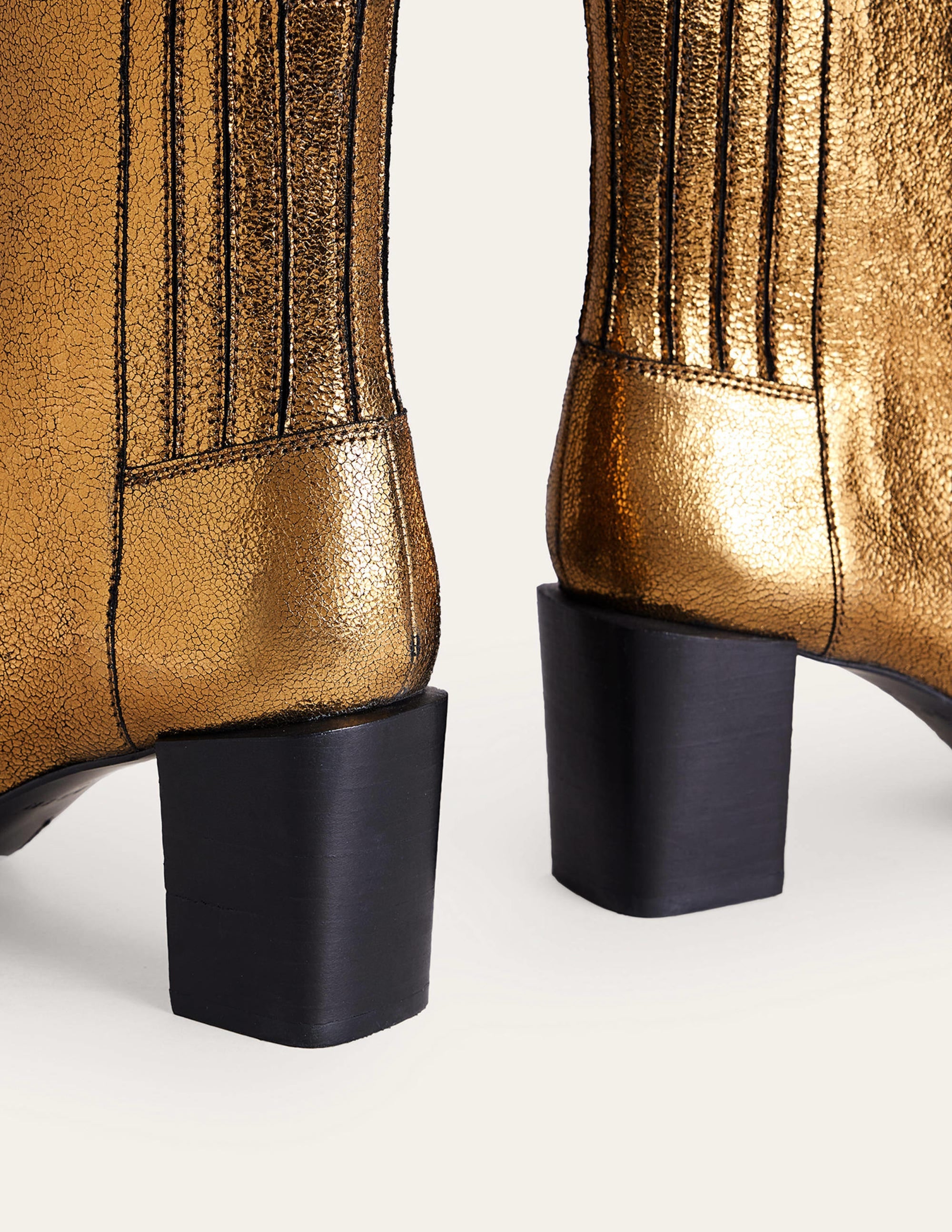 Block-Heel Leather Ankle Boots-Gold Crinkle metallic Leather - Image 4