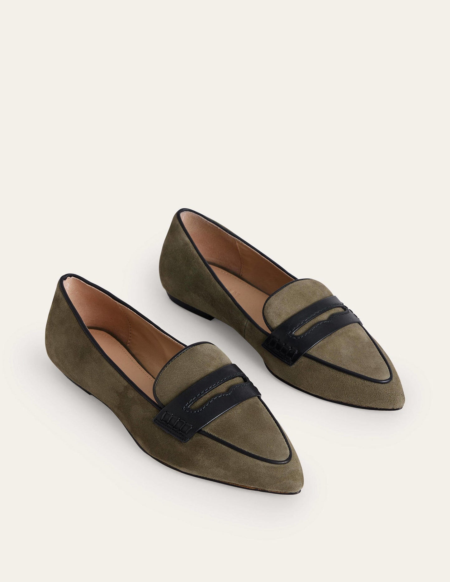 Pointed Loafers-Deep Olive Kid Suede