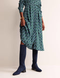 Cara Flat Stretch Knee Boots-Navy