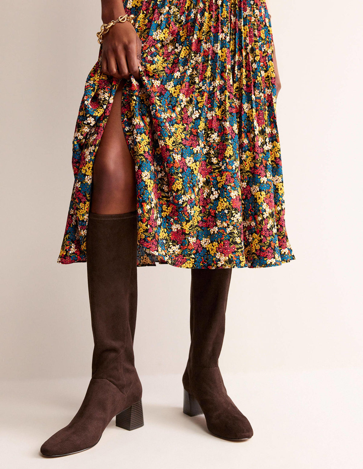 Cara Heeled Stretch Knee Boots-Mahogany - Image 1