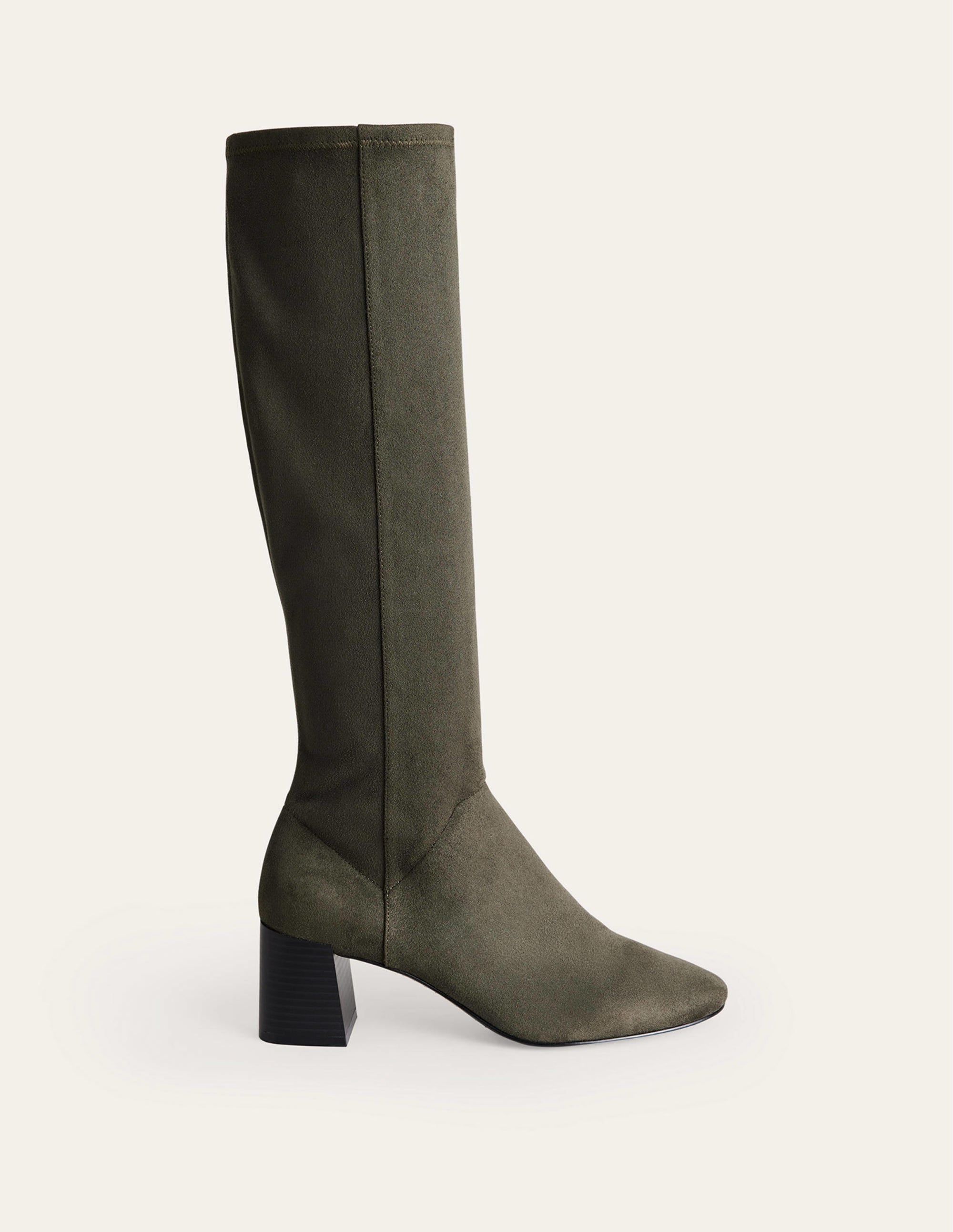 Cara Heeled Stretch Knee Boots-Dark Moss - Image 2