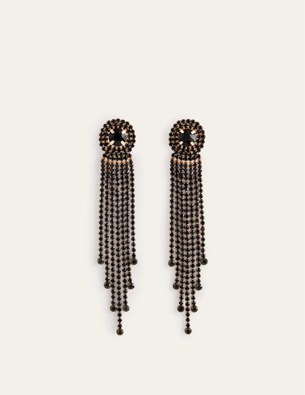 Jewelled Fringe Earrings-Black-2