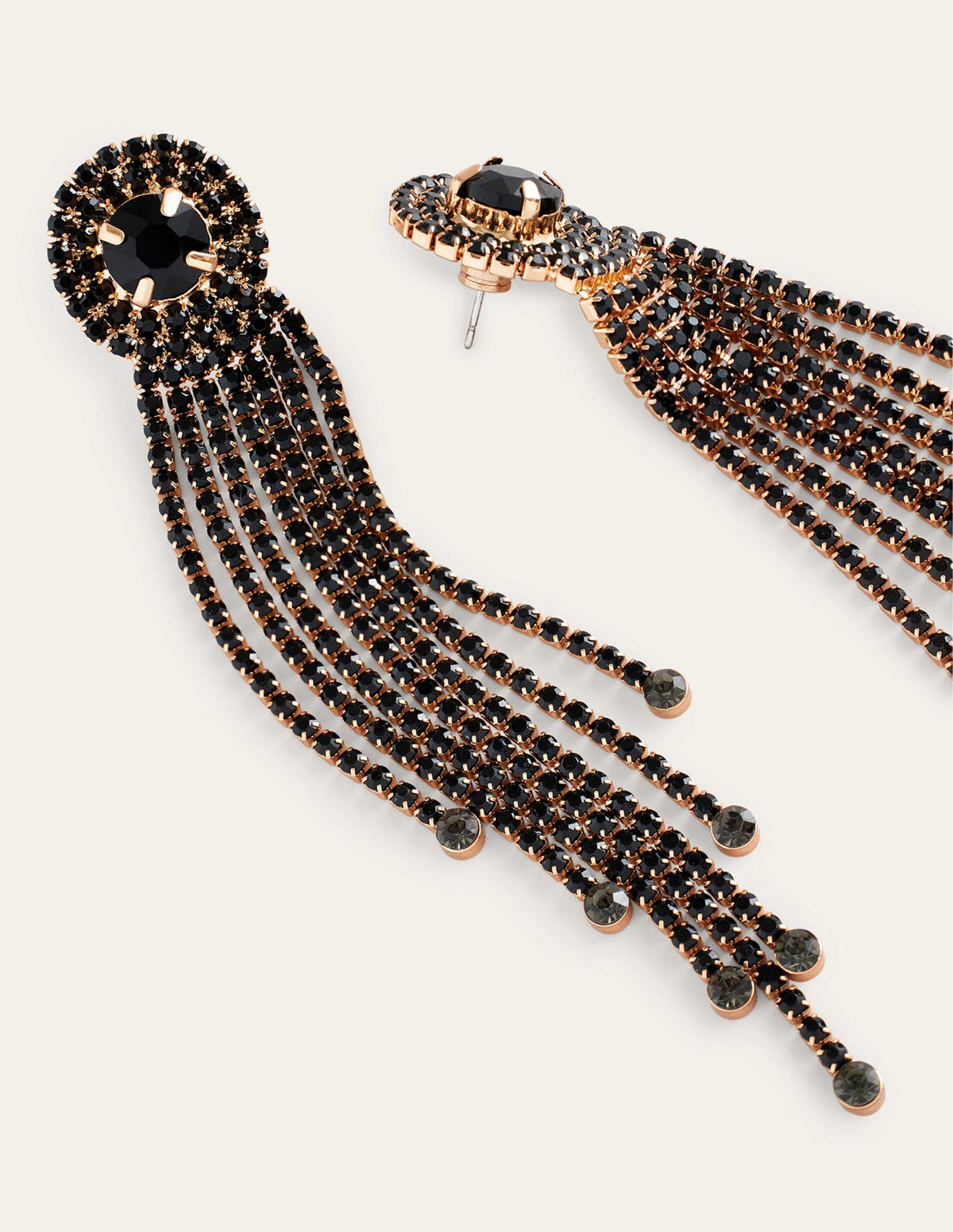 Jewelled Fringe Earrings-Black - Image 3
