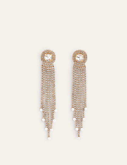 Jewelled Fringe Earrings-Silver