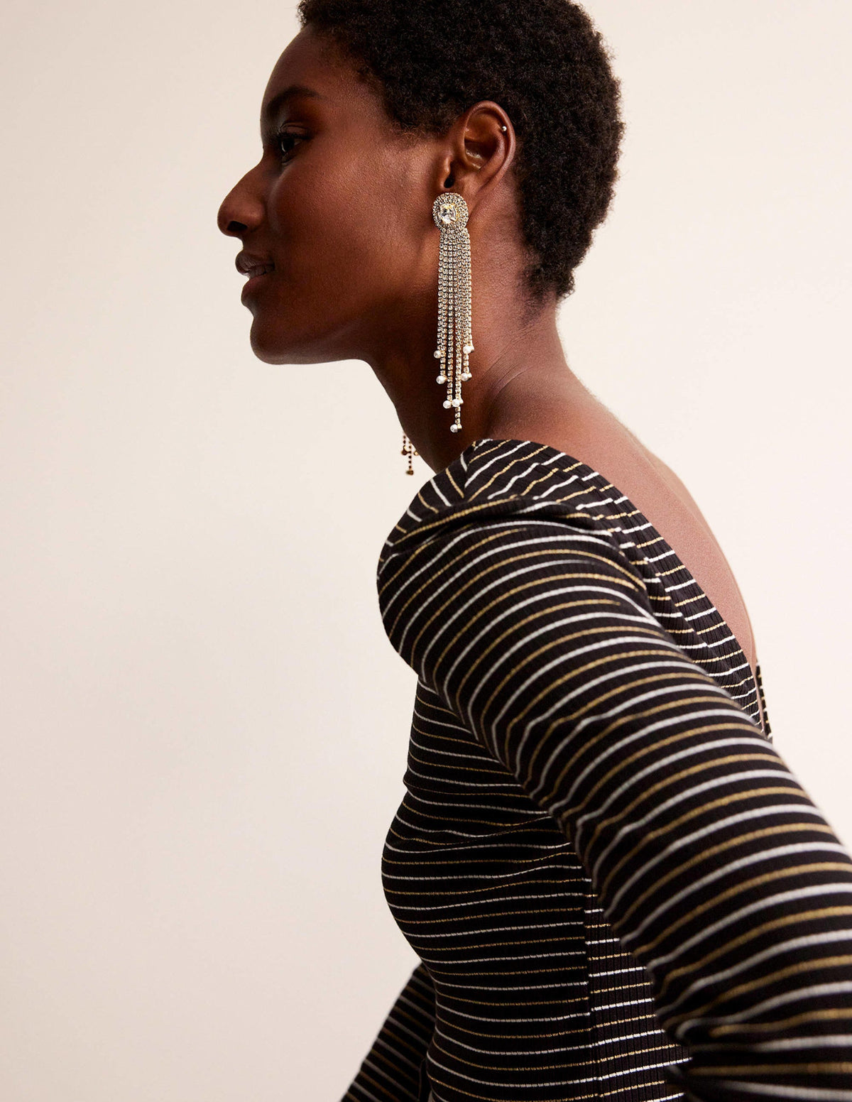 Jewelled Fringe Earrings-Silver - Image 1
