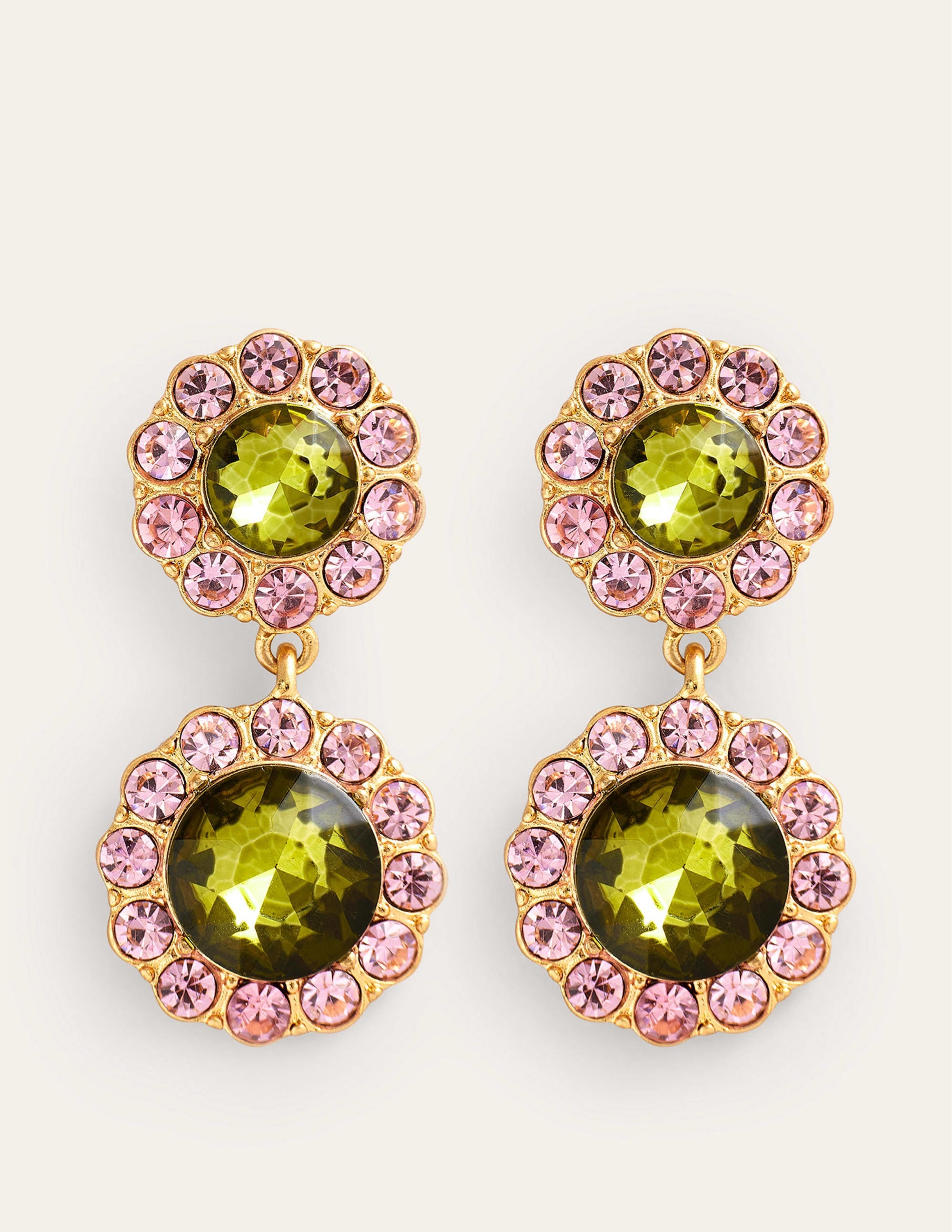 Embellished Flower Earrings-Green - Image 2