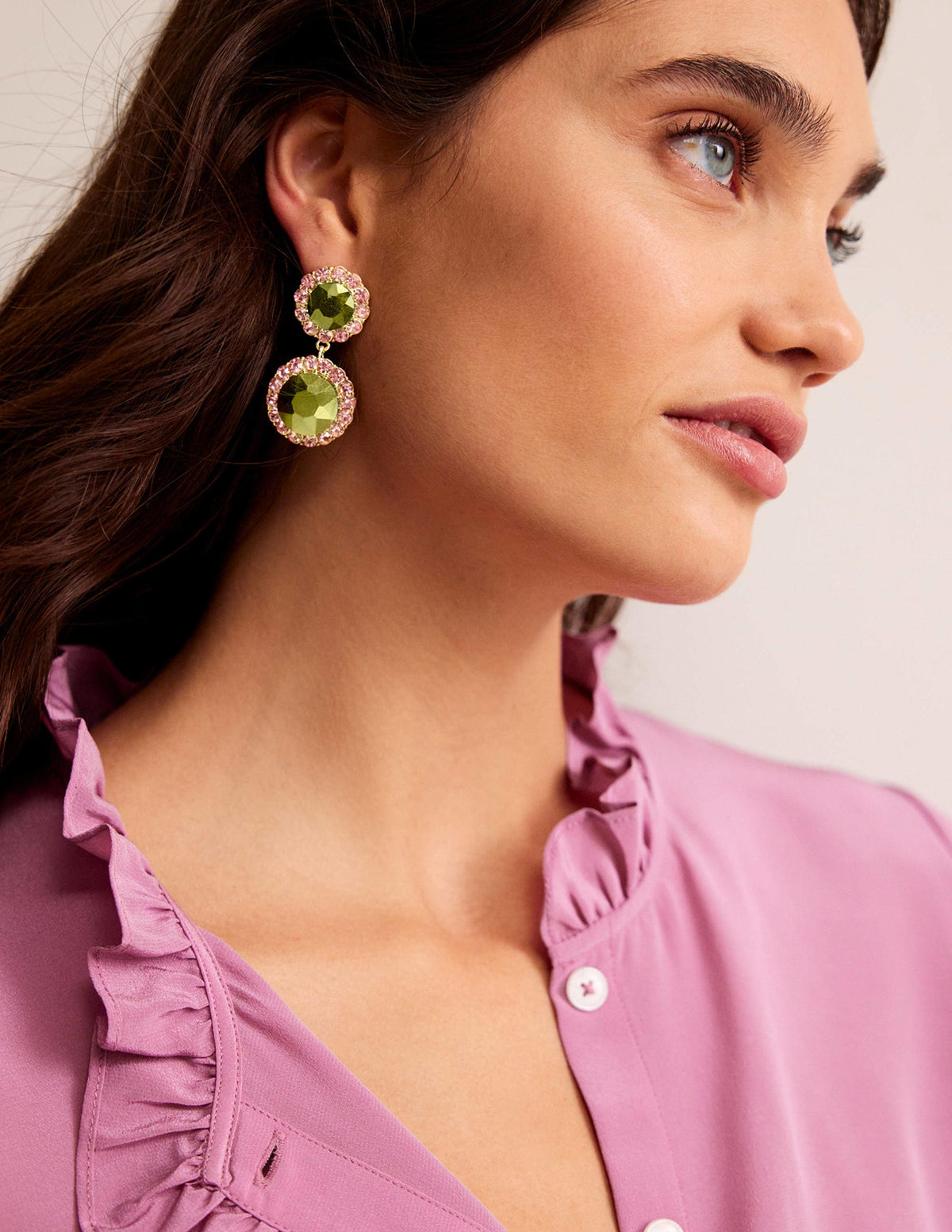 Embellished Flower Earrings-Green - Image 1