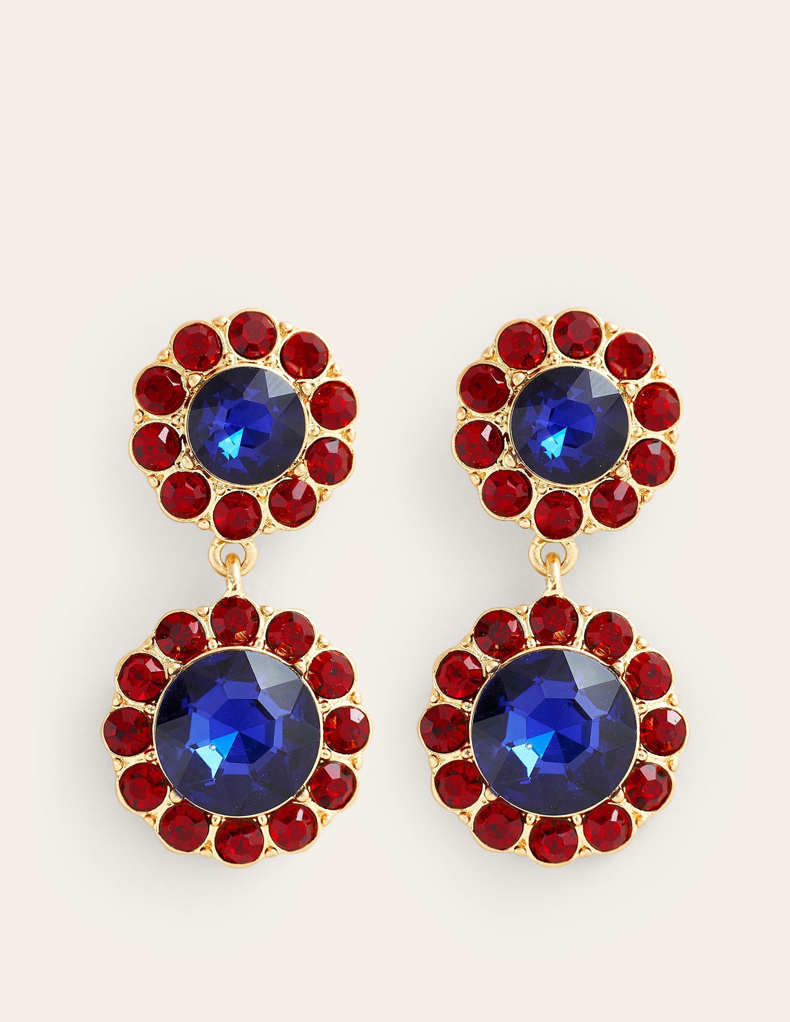 Embellished Flower Earrings-Red/Blue - Image 2