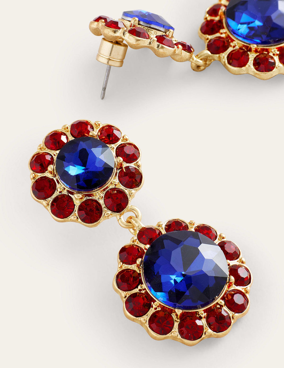 Embellished Flower Earrings-Red/Blue - Image 3