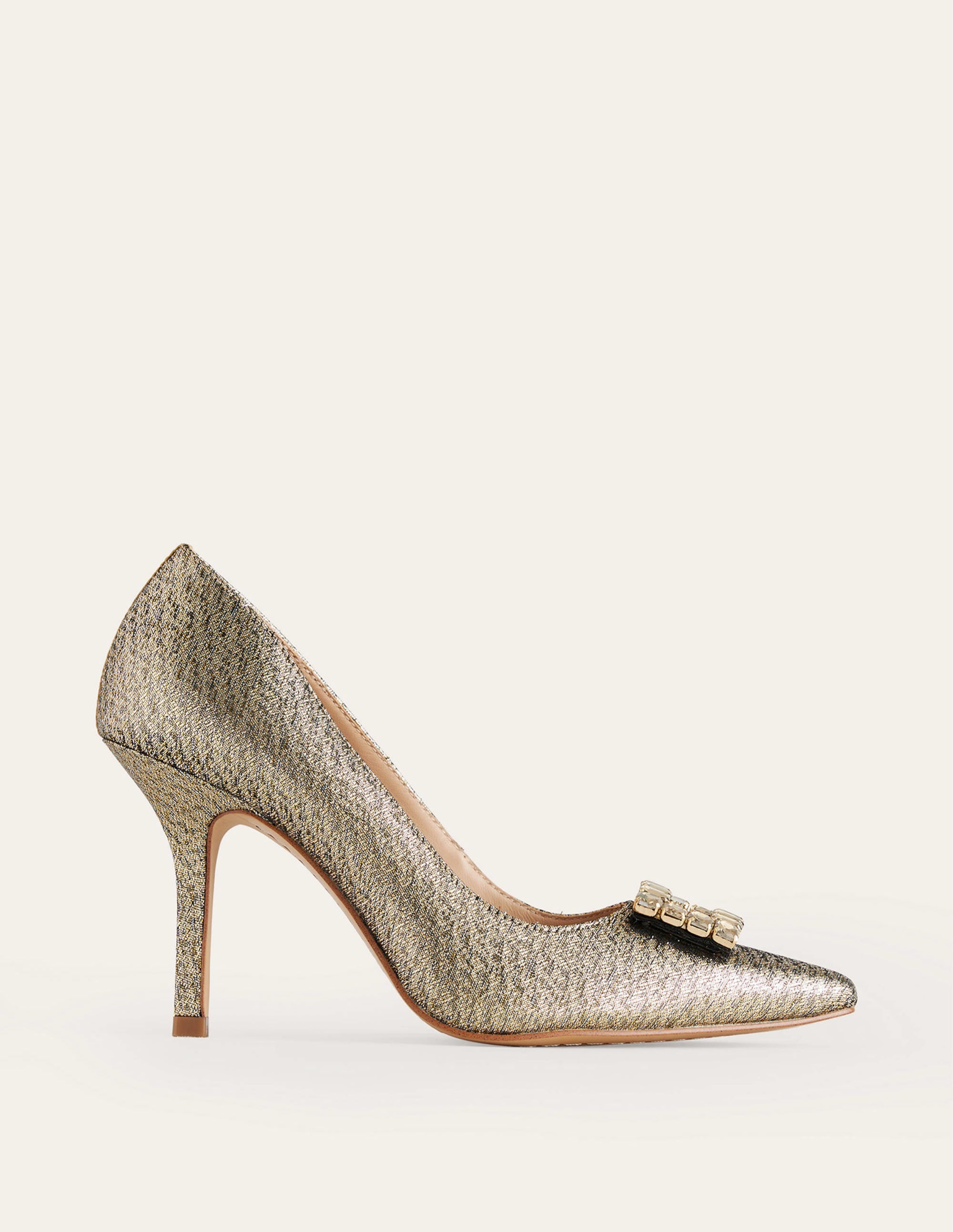 Jewelled Heeled Court Shoes-Gold Metallic - Image 2