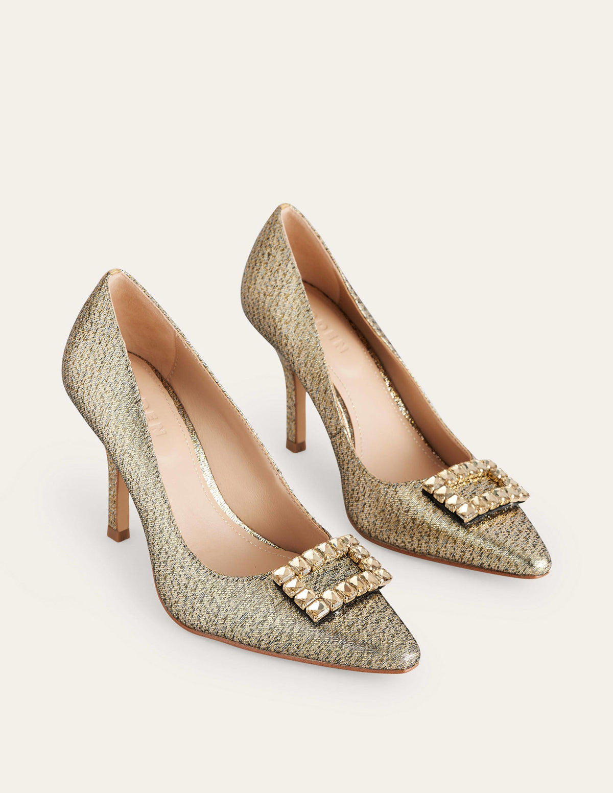 Jewelled Heeled Court Shoes-Gold Metallic - Image 3