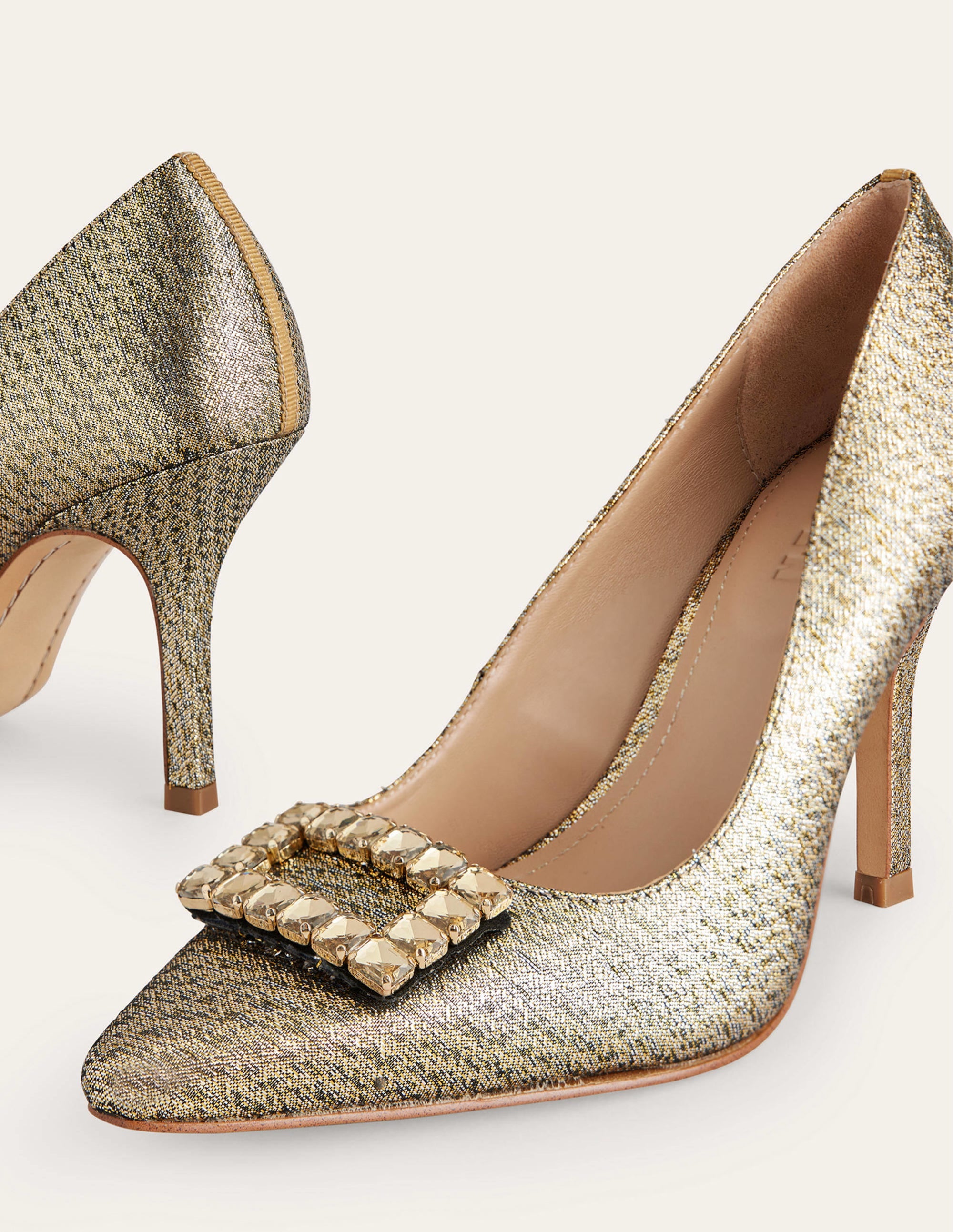 Jewelled Heeled Court Shoes-Gold Metallic - Image 4