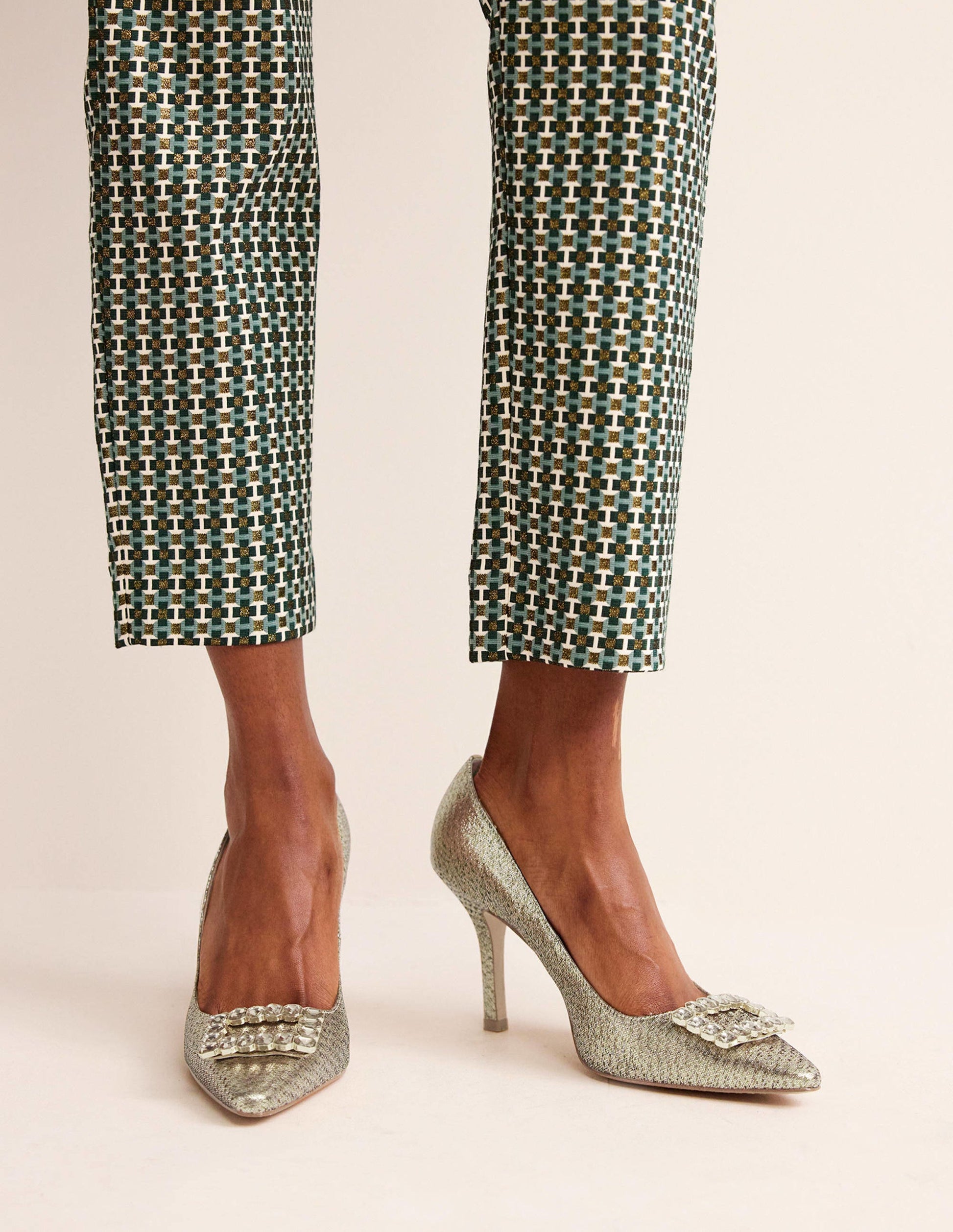 Jewelled Heeled Court Shoes-Gold Metallic-1