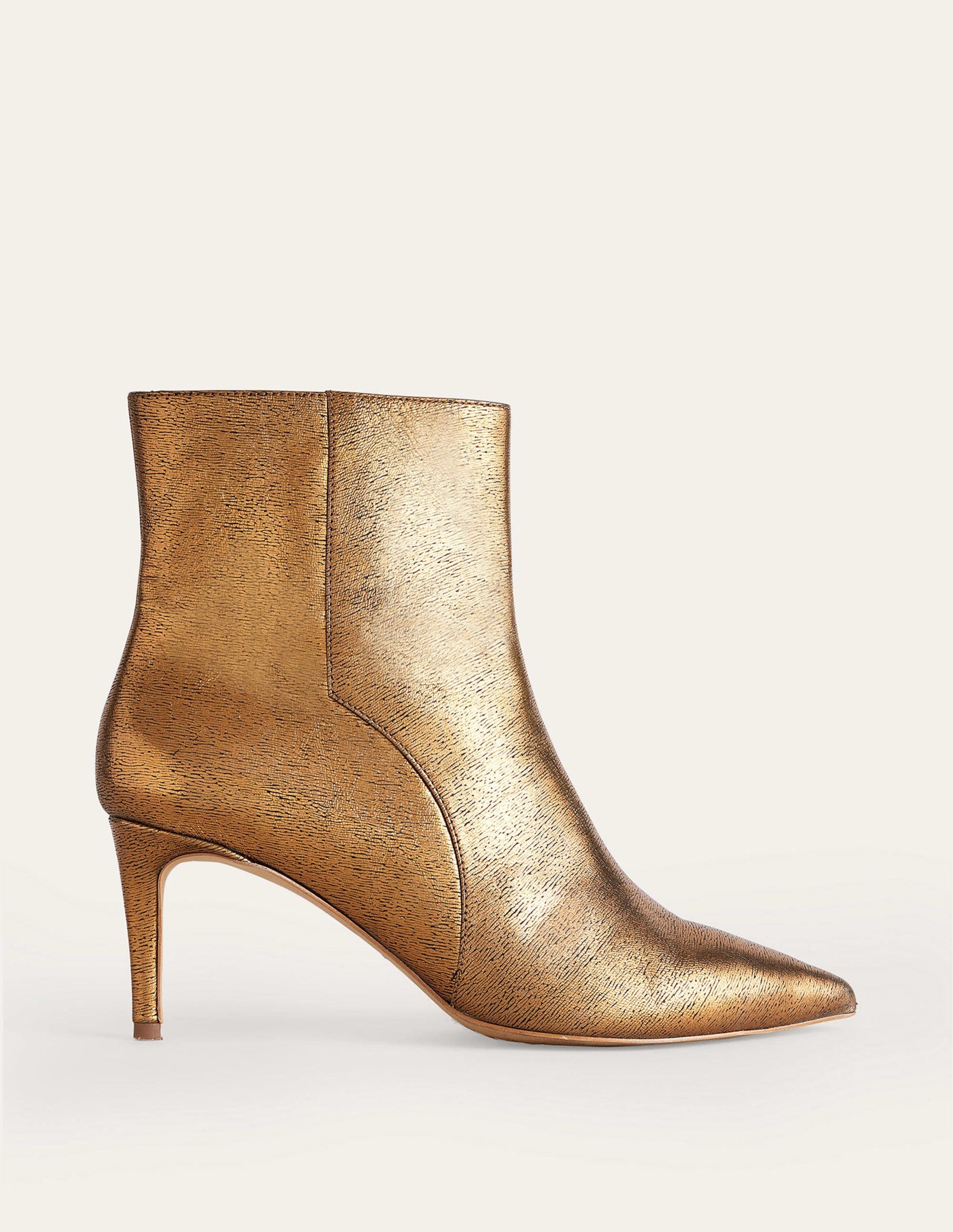 Pointed-Toe Ankle Boots-Gold Metallic Leather-3