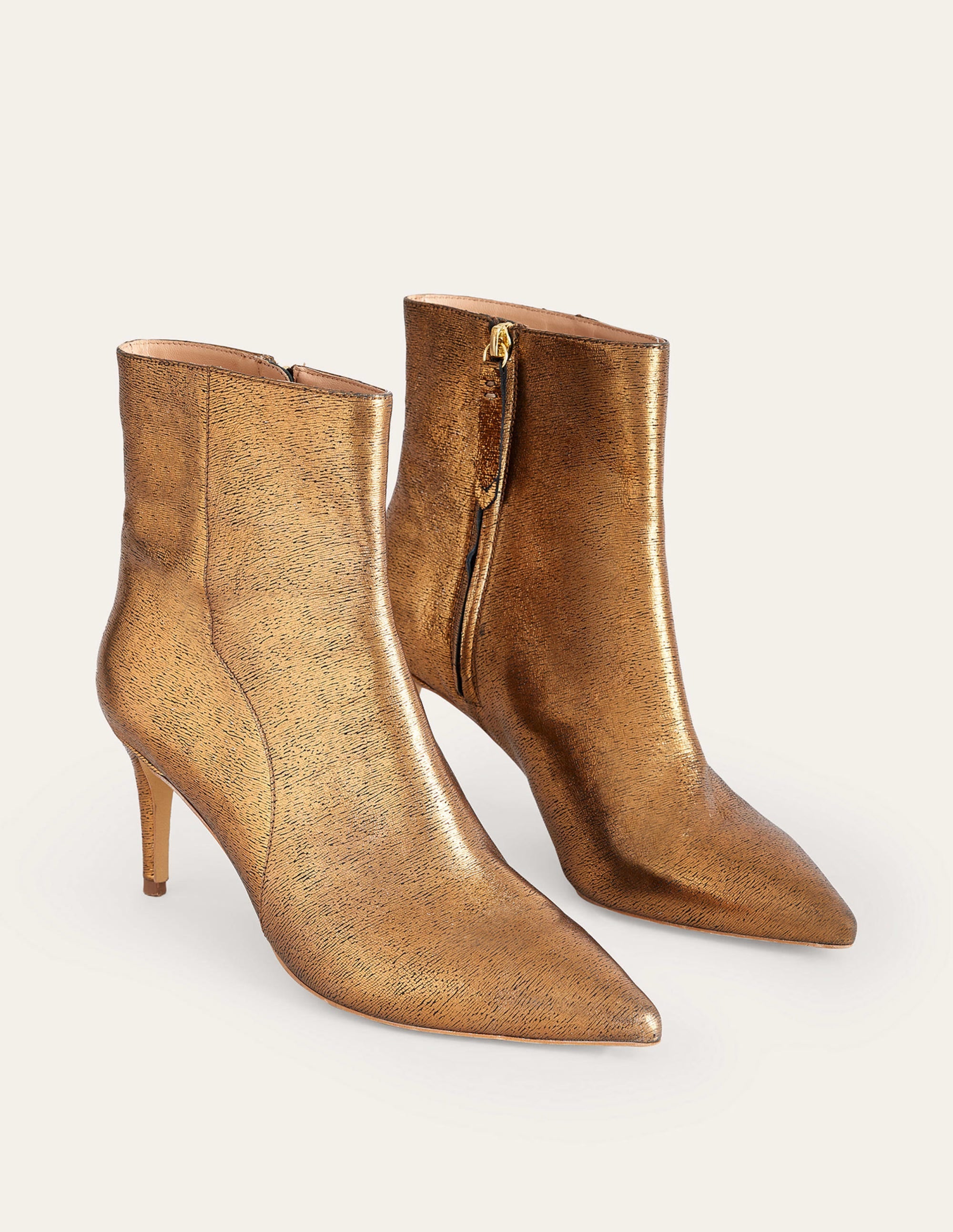 Pointed-Toe Ankle Boots-Gold Metallic Leather - Image 4
