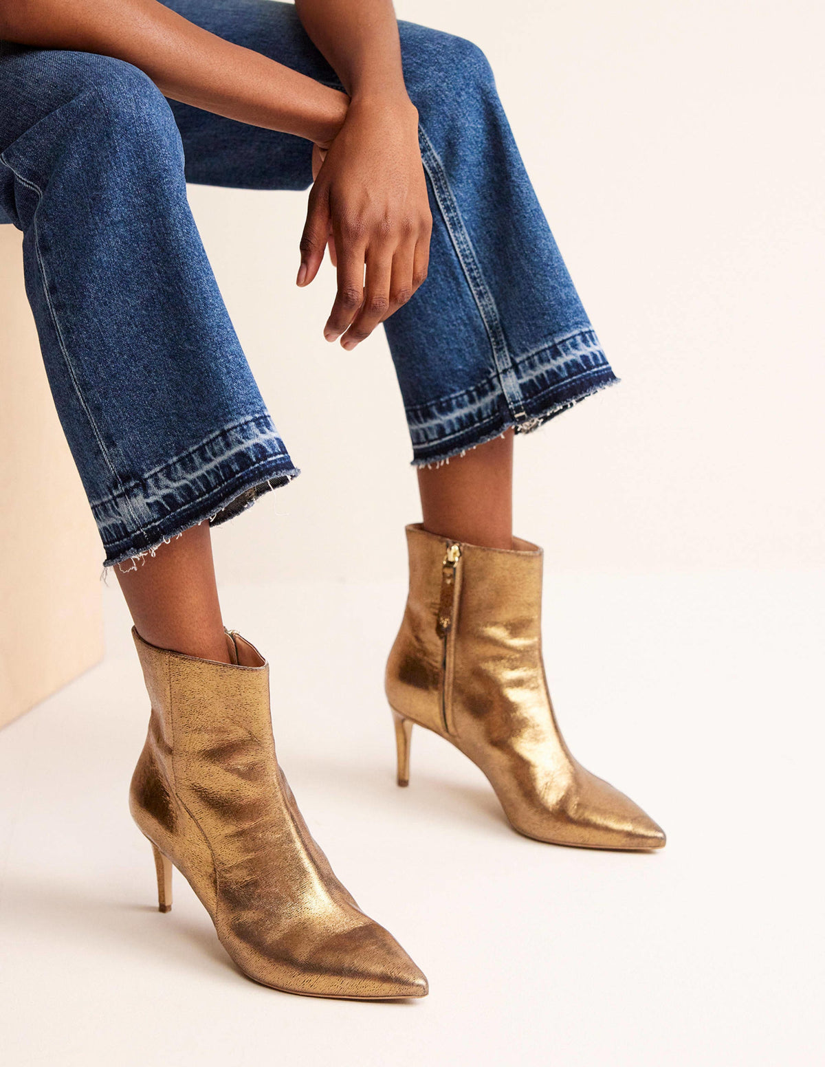 Pointed-Toe Ankle Boots-Gold Metallic Leather - Image 1