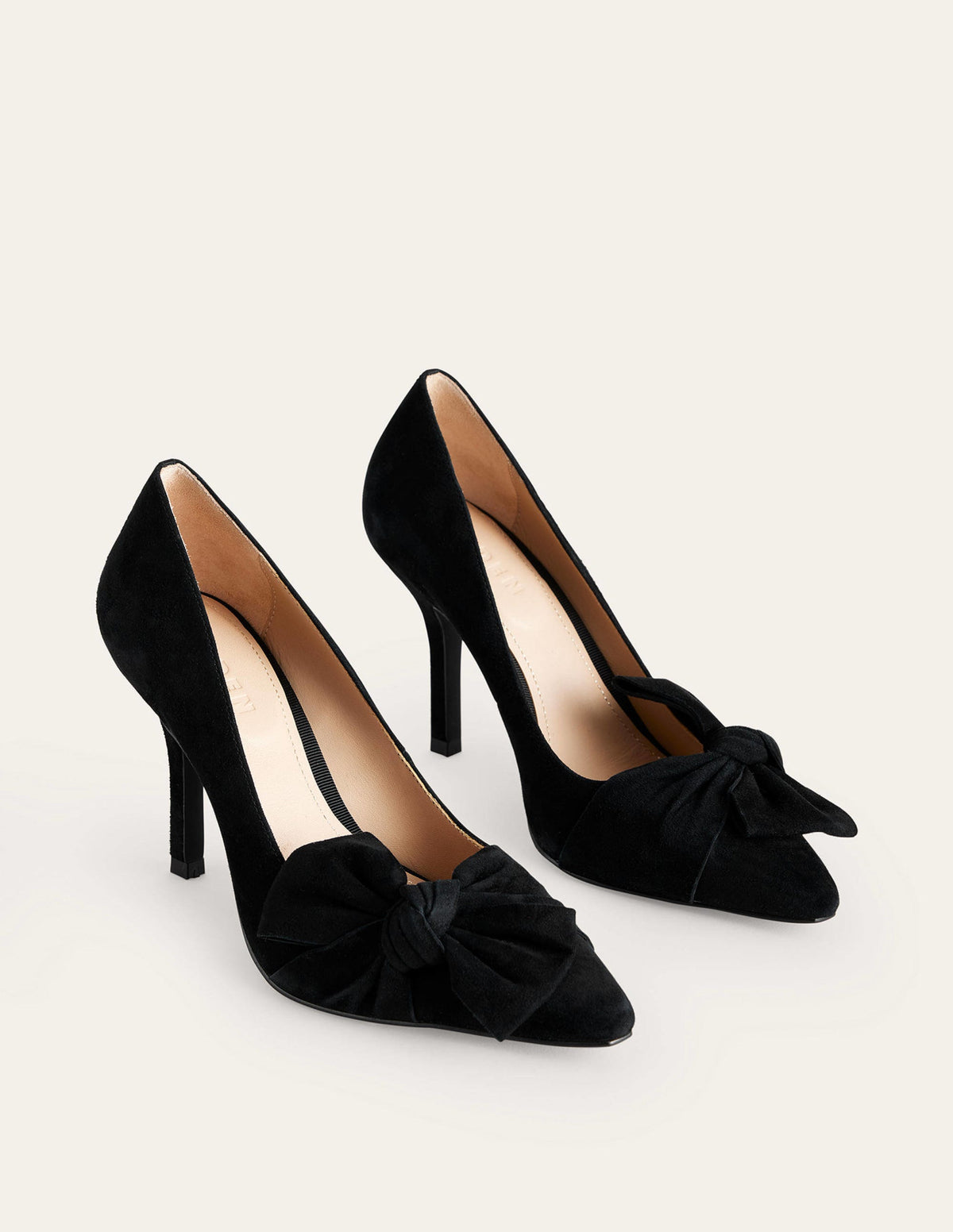 Suede-Bow Heeled Courts-Black Suede - Image 3