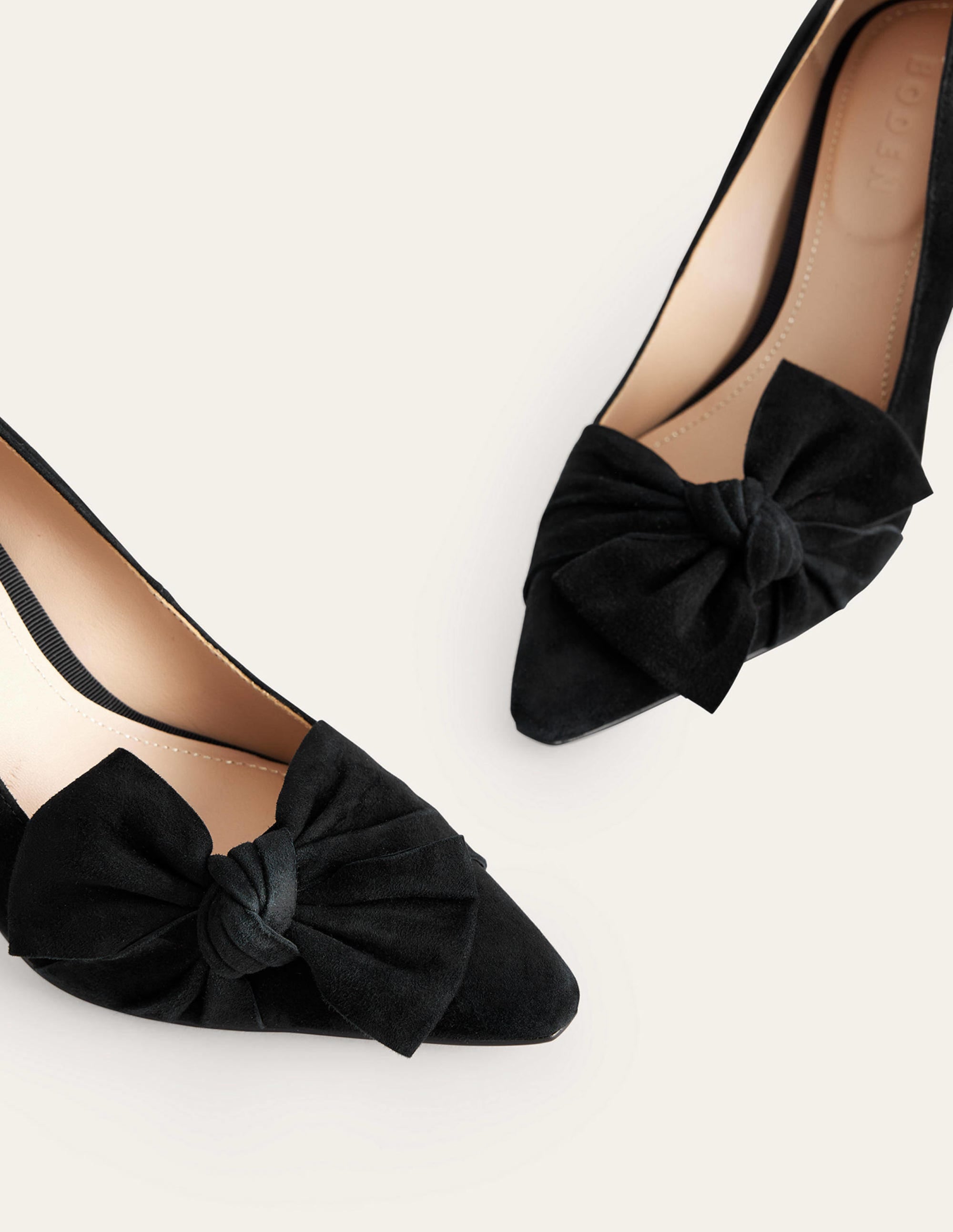 Suede-Bow Heeled Courts-Black Suede - Image 4