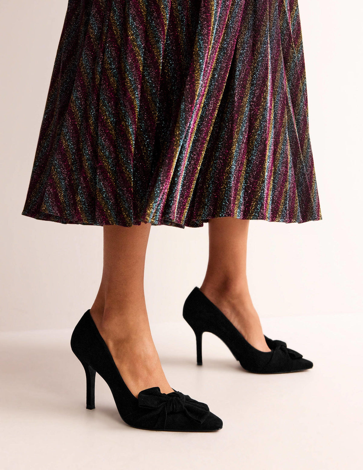 Suede-Bow Heeled Courts-Black Suede - Image 1