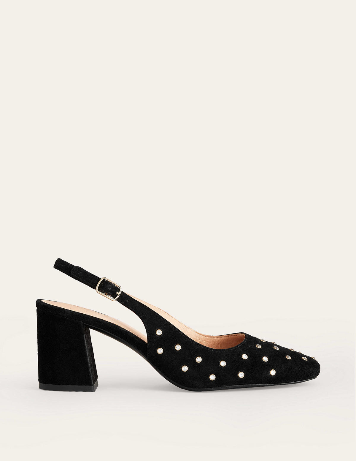 Slingback Mid-Heel Pumps-Black Suede, Crystals-2