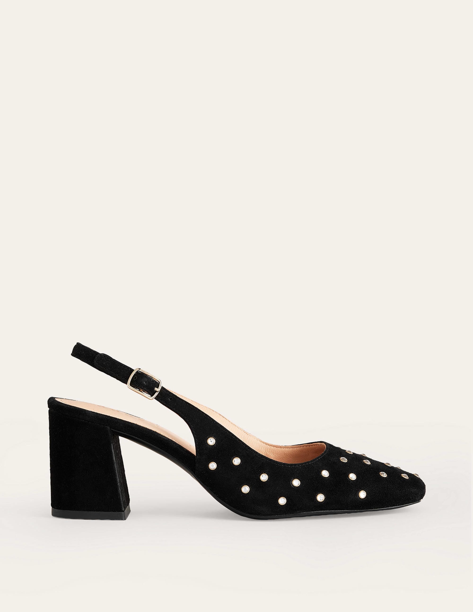 Slingback Mid-Heel Pumps-Black Suede, Crystals - Image 2