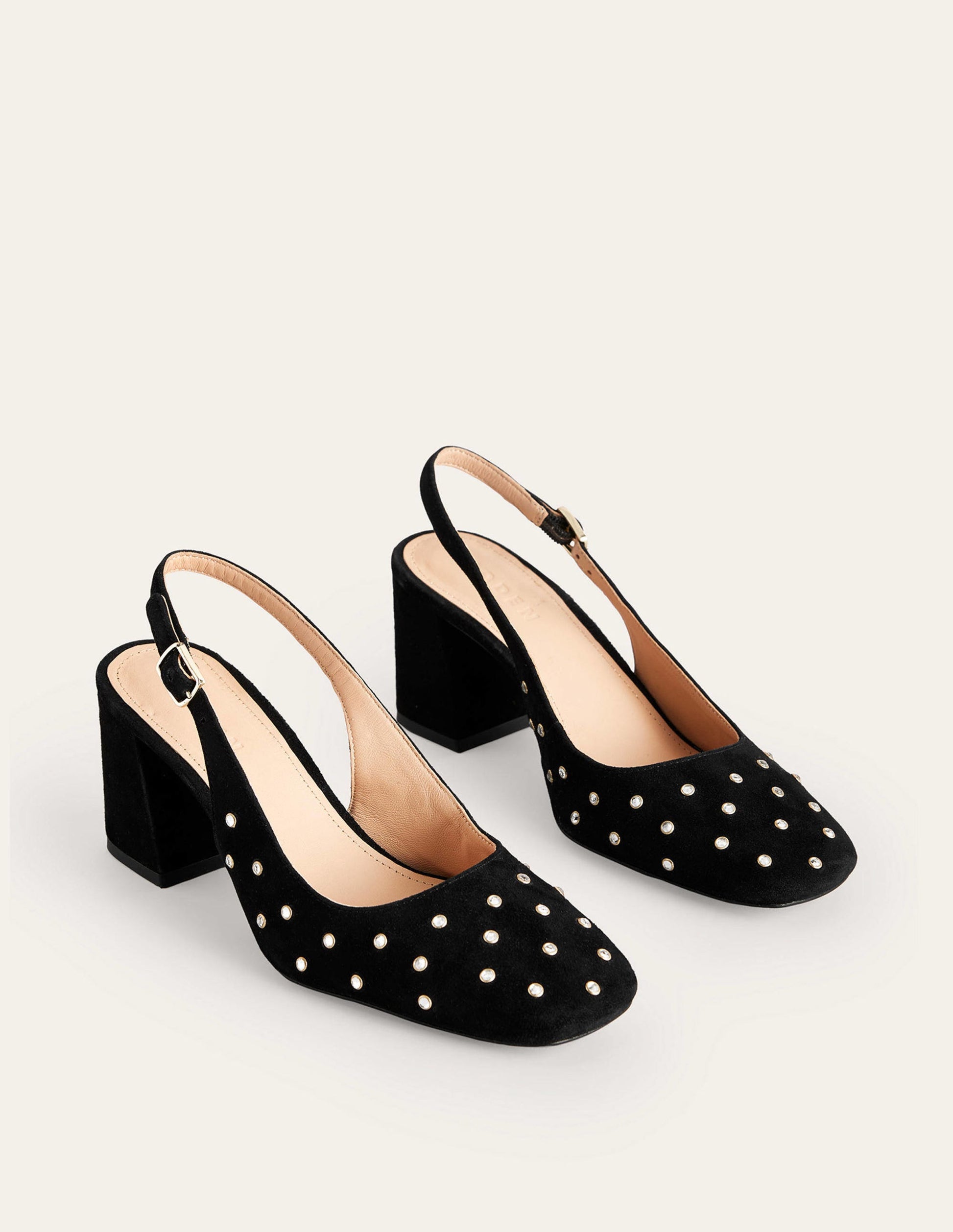 Slingback Mid-Heel Pumps-Black Suede, Crystals-3