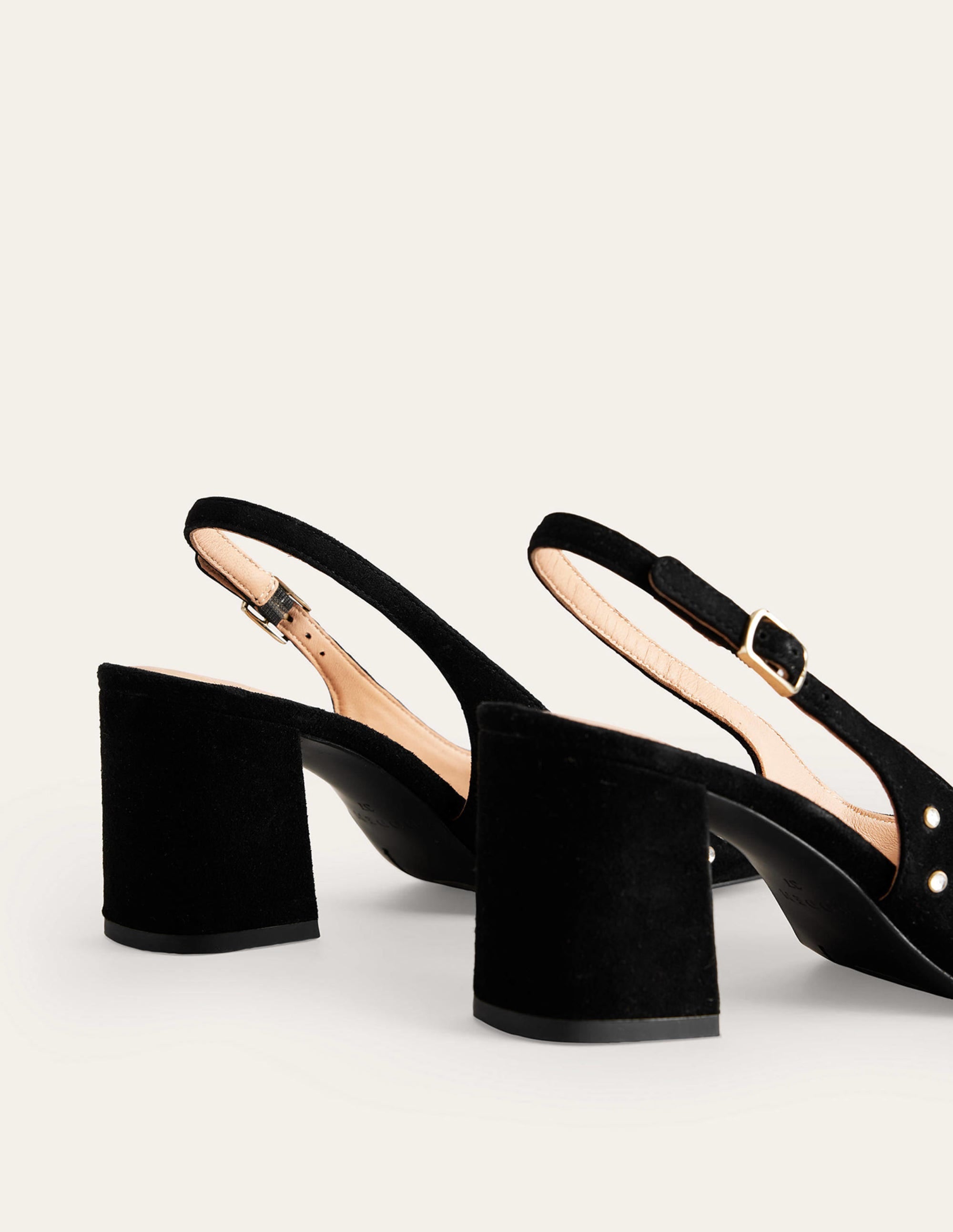 Slingback Mid-Heel Pumps-Black Suede, Crystals - Image 4
