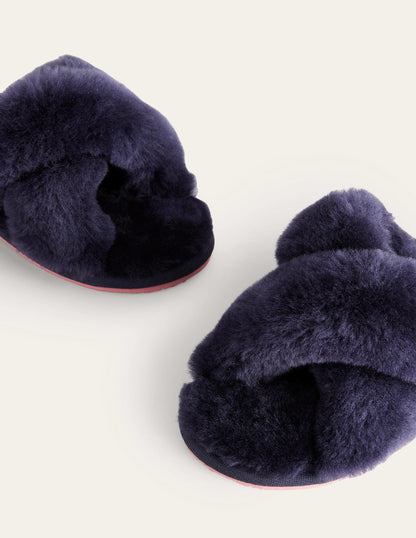 Sheepskin Slippers-Navy