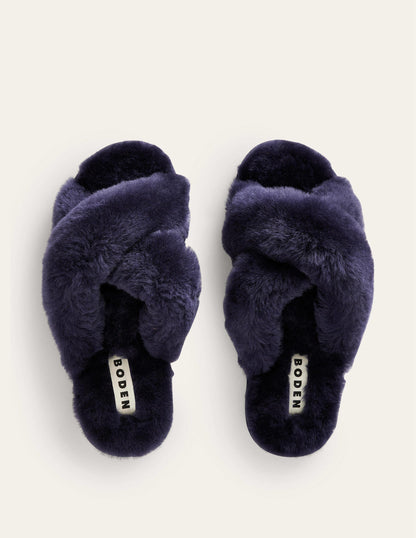 Sheepskin Slippers-Navy