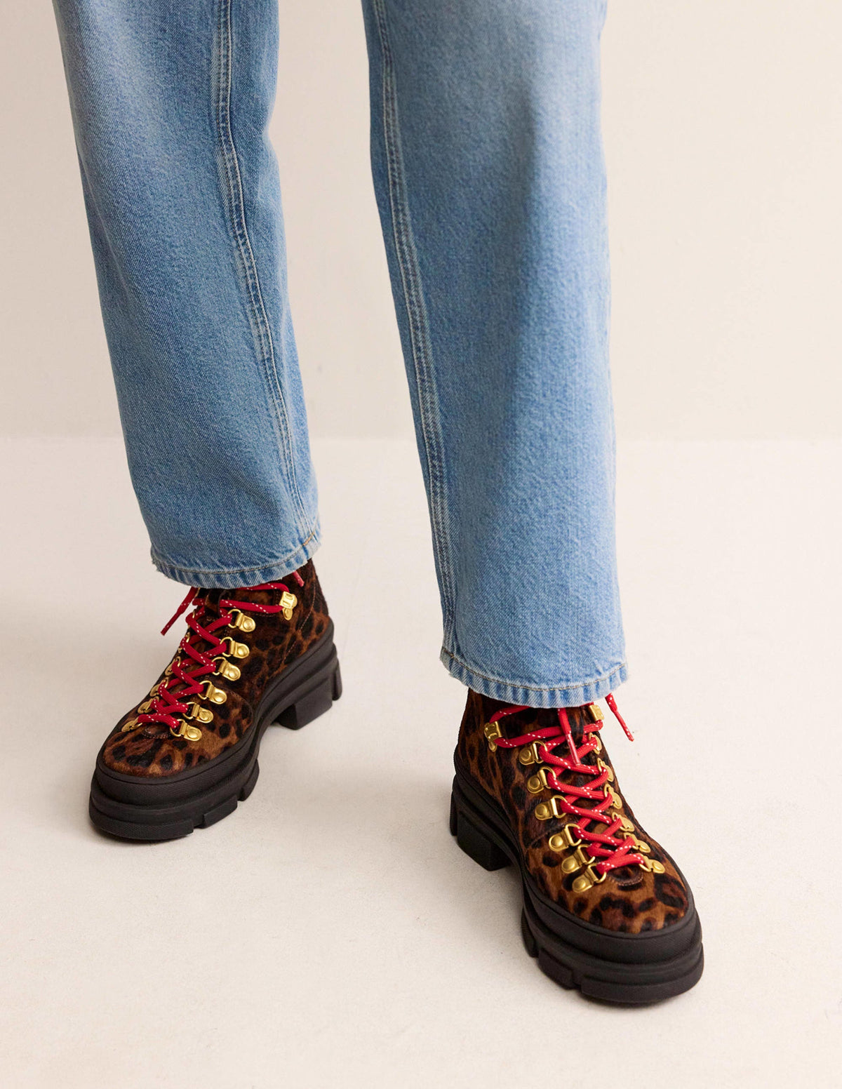 Lace up Hiker Boots-Leopard Pony-1