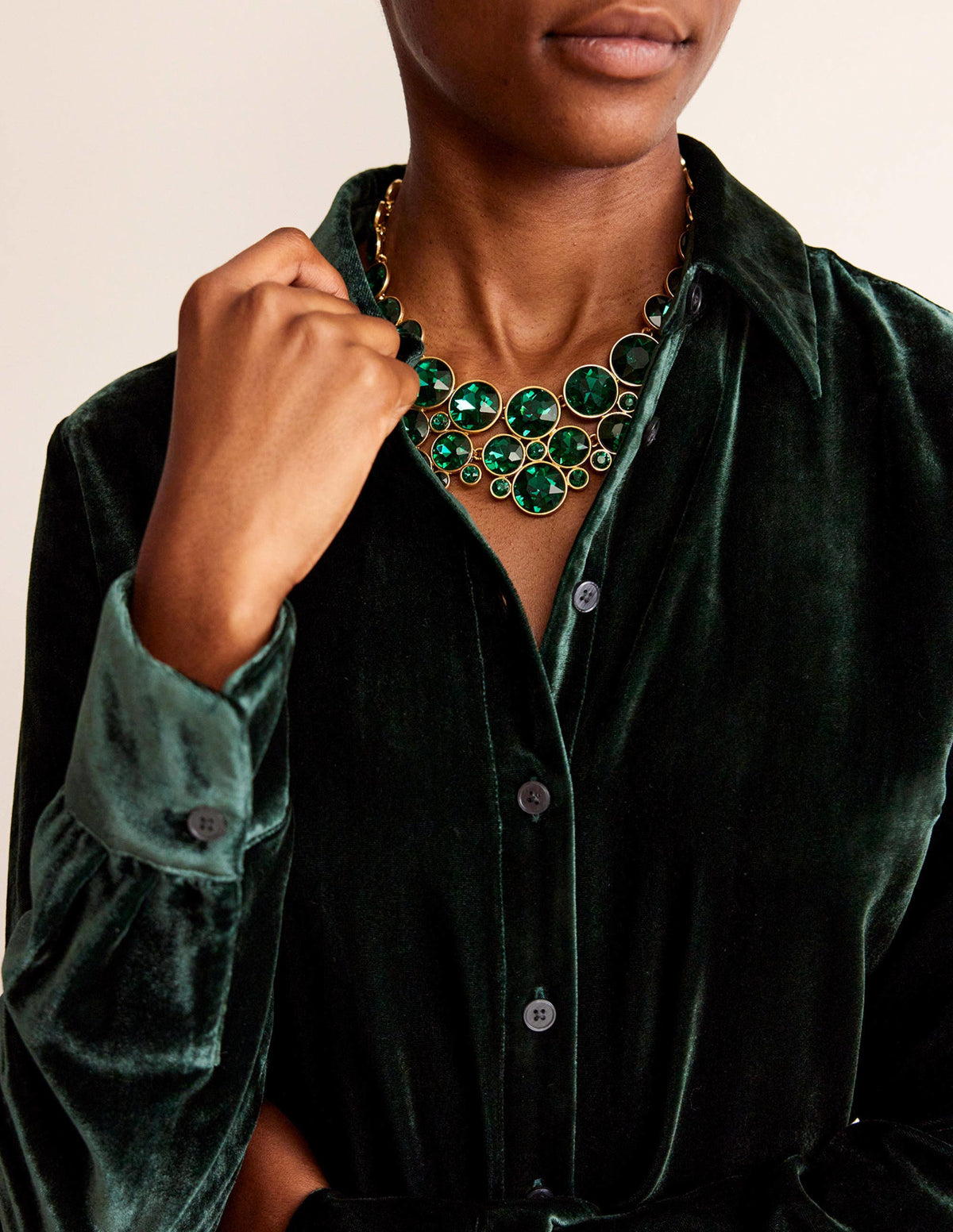 Andrea Jewel-Cluster Necklace-Green - Image 1