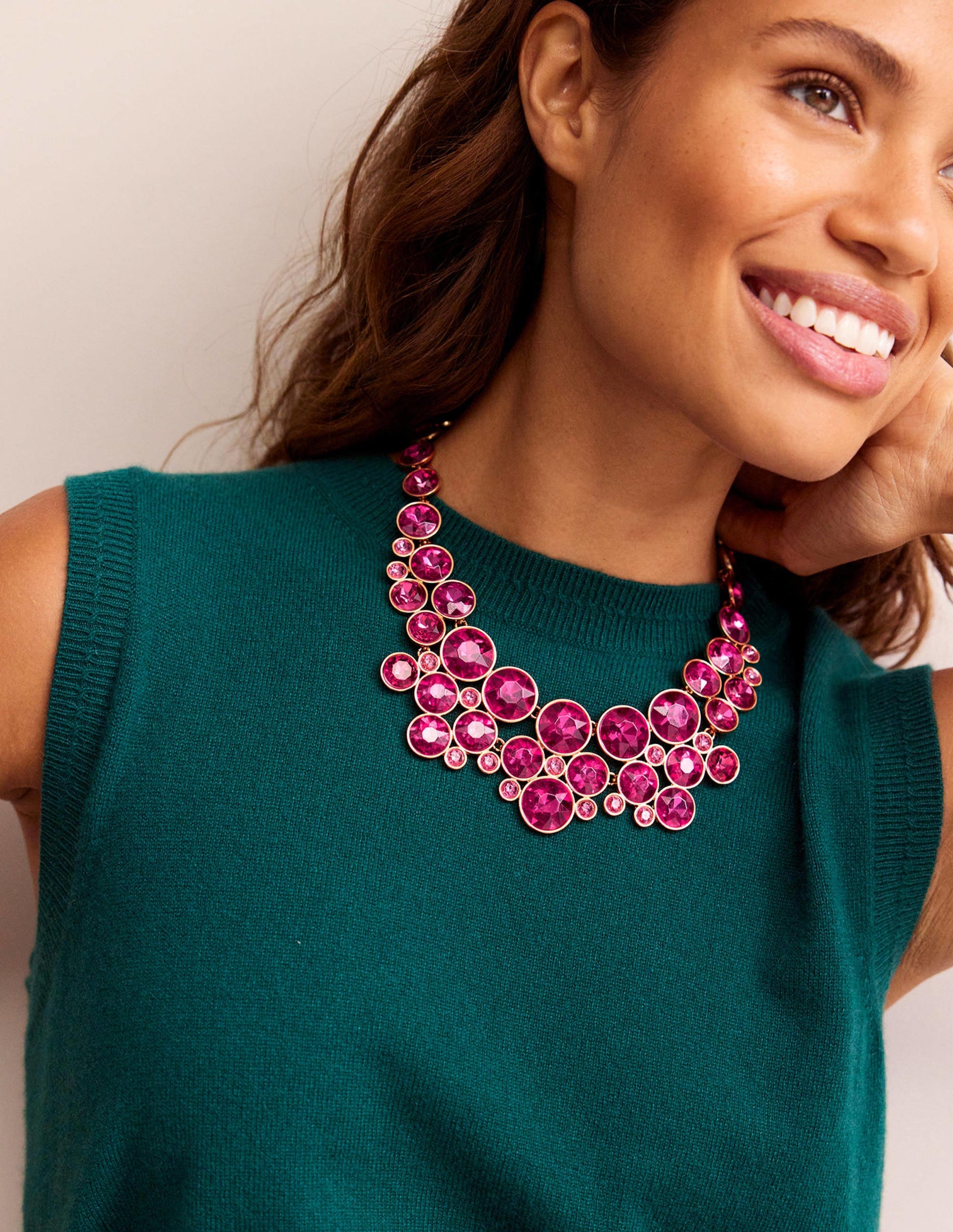 Andrea Jewel-Cluster Necklace-Hot Pink-1