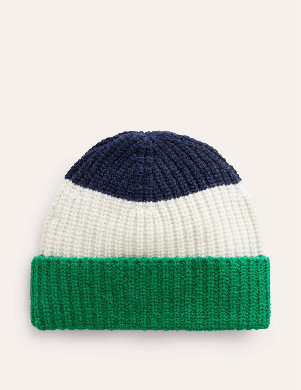 Colour Block Beanie Hat-Navy, Veridian Green and Ivory - Image 2